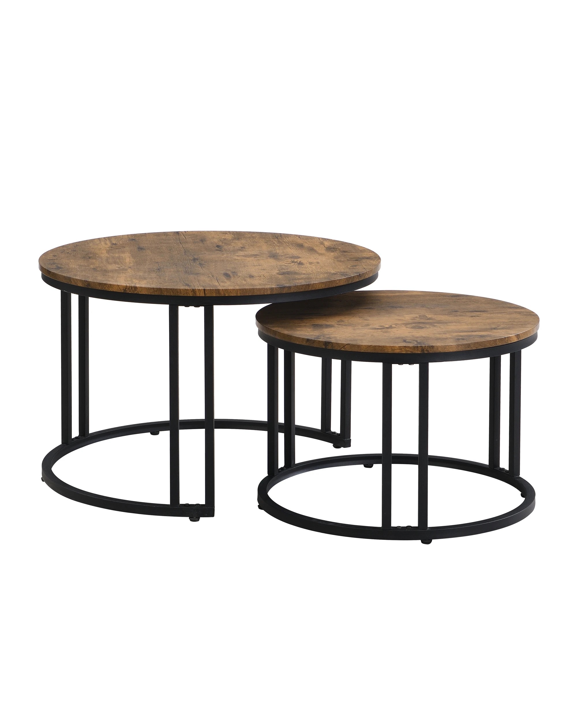 1 IHOMDEC Round Metal and Wooden Nesting Coffee table - Brown, 1 of 9