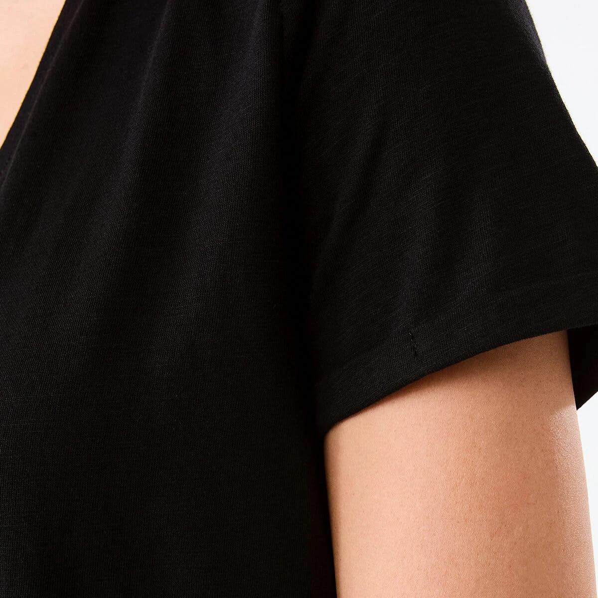 5 Short Sleeve Slub V-neck T-shirt Black, 5 of 5