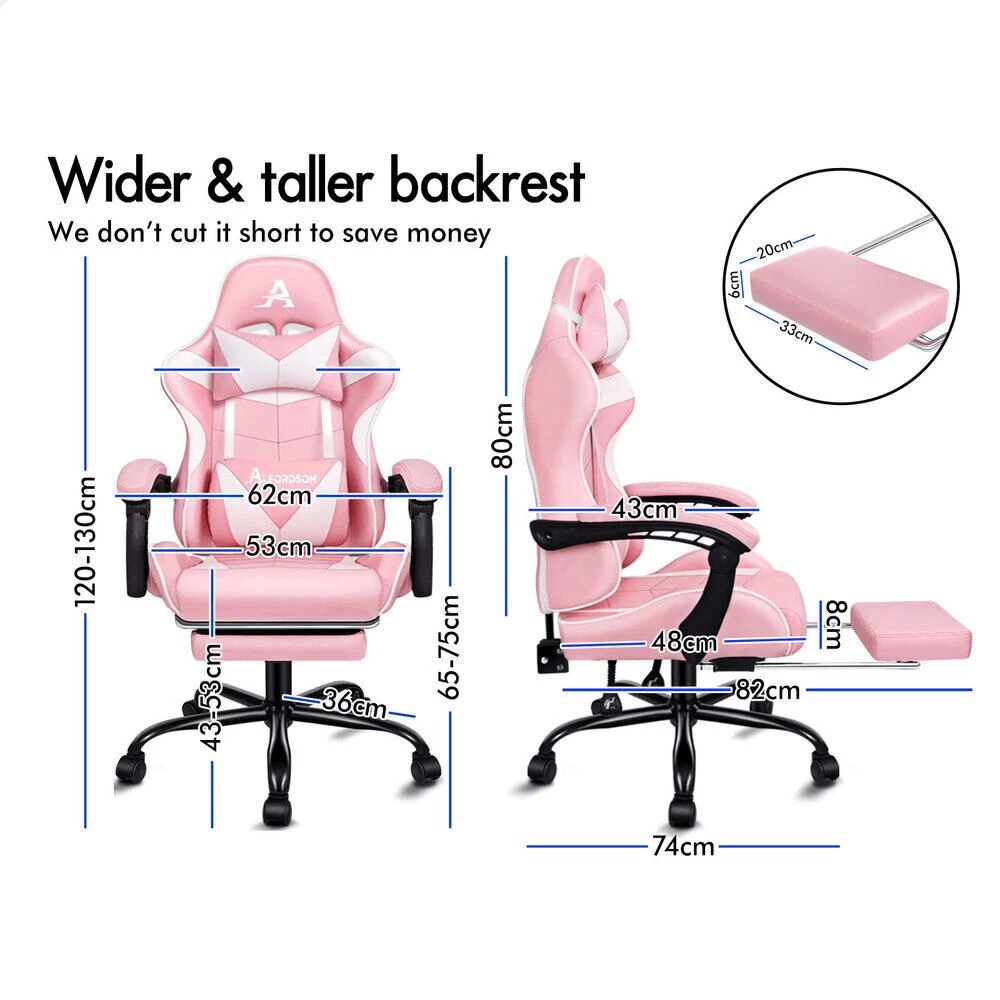8 Alfordson Gaming Chair Office Massage Computer Racing Seat PU Leather - Pink, 8 of 10