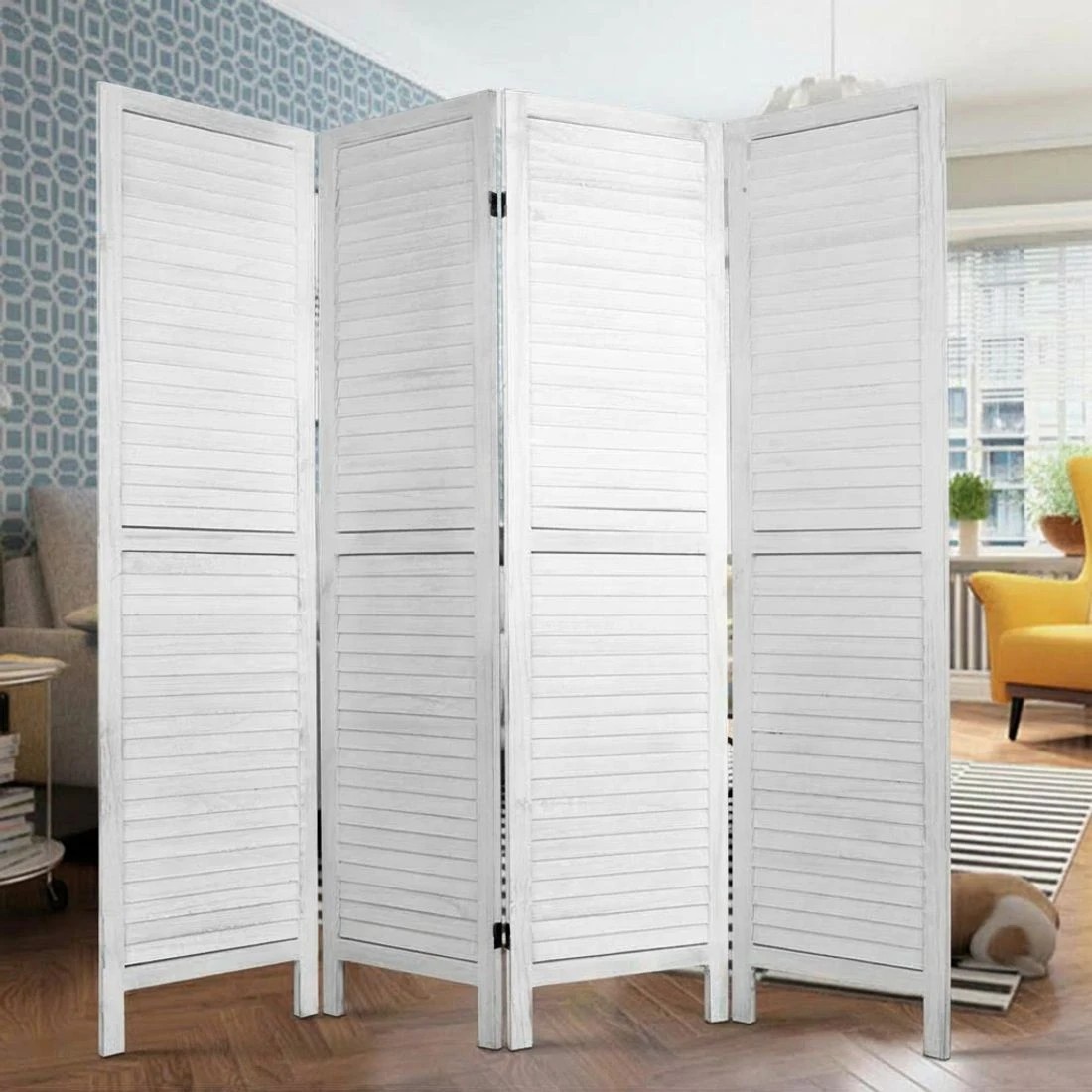 6 Artiss 4 Panel Room Divider Screen 163x170cm Louver - White, 6 of 8