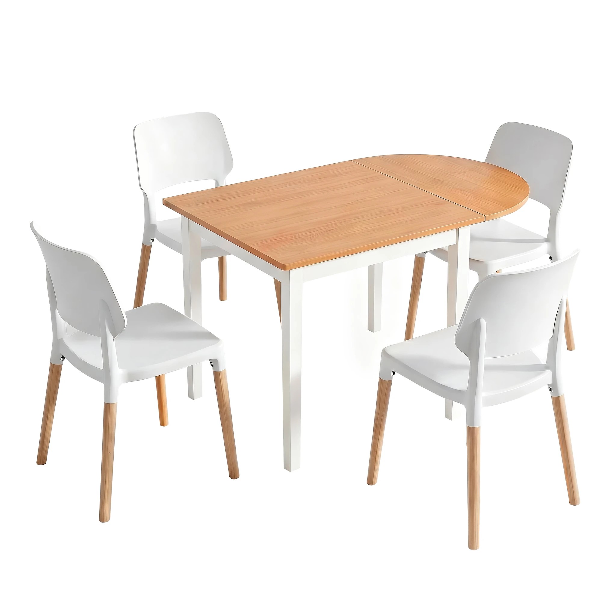 3 Artiss Drop-Leaf Dining Table and Chairs Set 5PCS White Wooden 4 Seater - White, 3 of 10