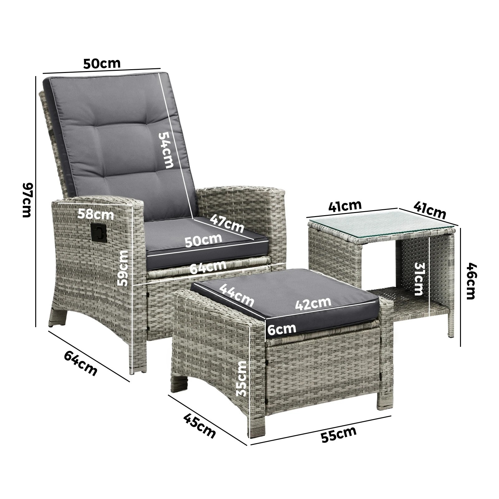 2 Livsip Recliner Chair Wicker Outdoor Furniture Garden Patio Lounge 5pcs Setting
 - Grey, 2 of 10