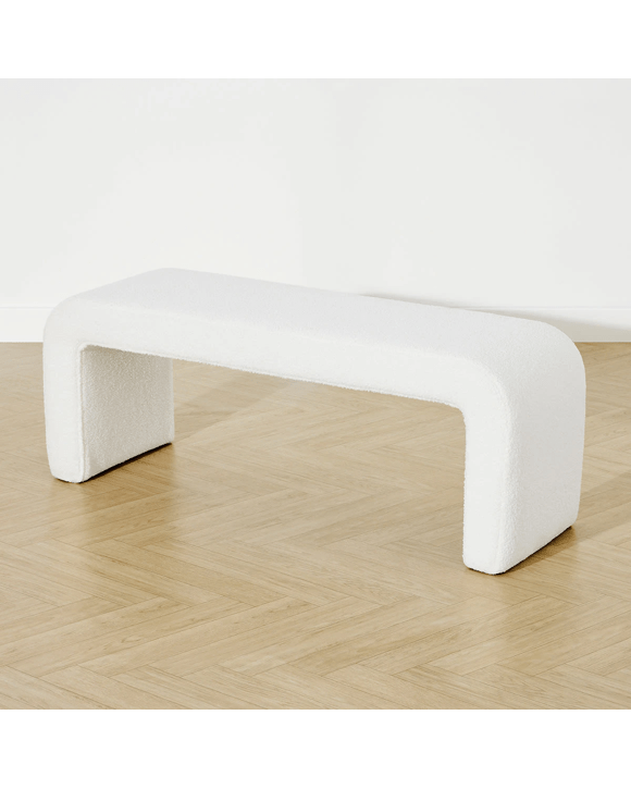 Bonnie Boucle Bench: Stylish White Upholstered Seat for Home