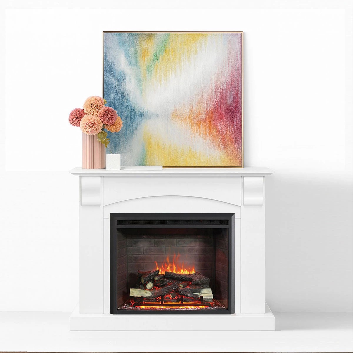 3 Moda Living Ascot Electric Fireplace Heater White Mantel Suite with Primo Insert - White, 3 of 10