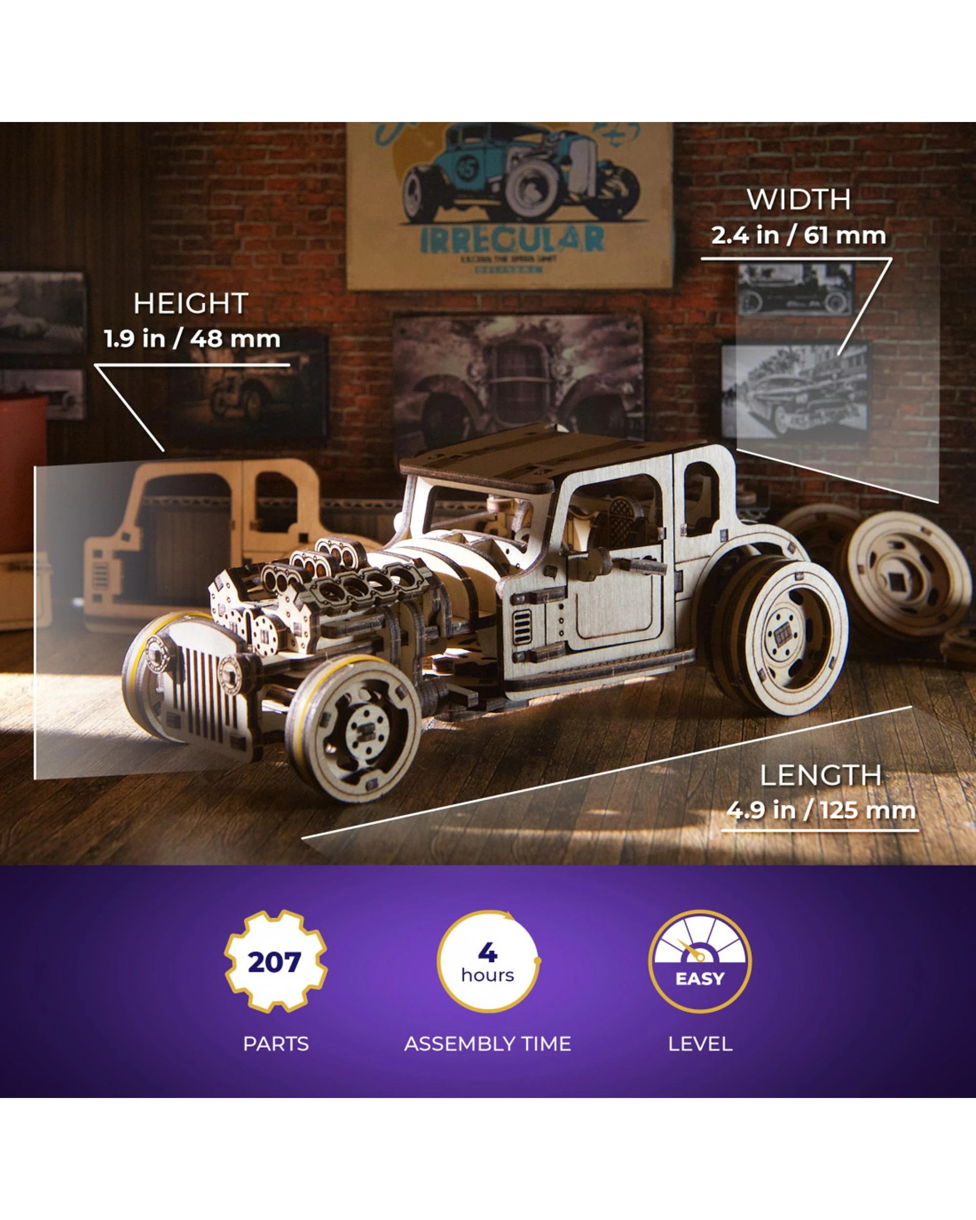3 Ugears Hot Rod Furious Mouse Model Kit, 3 of 6
