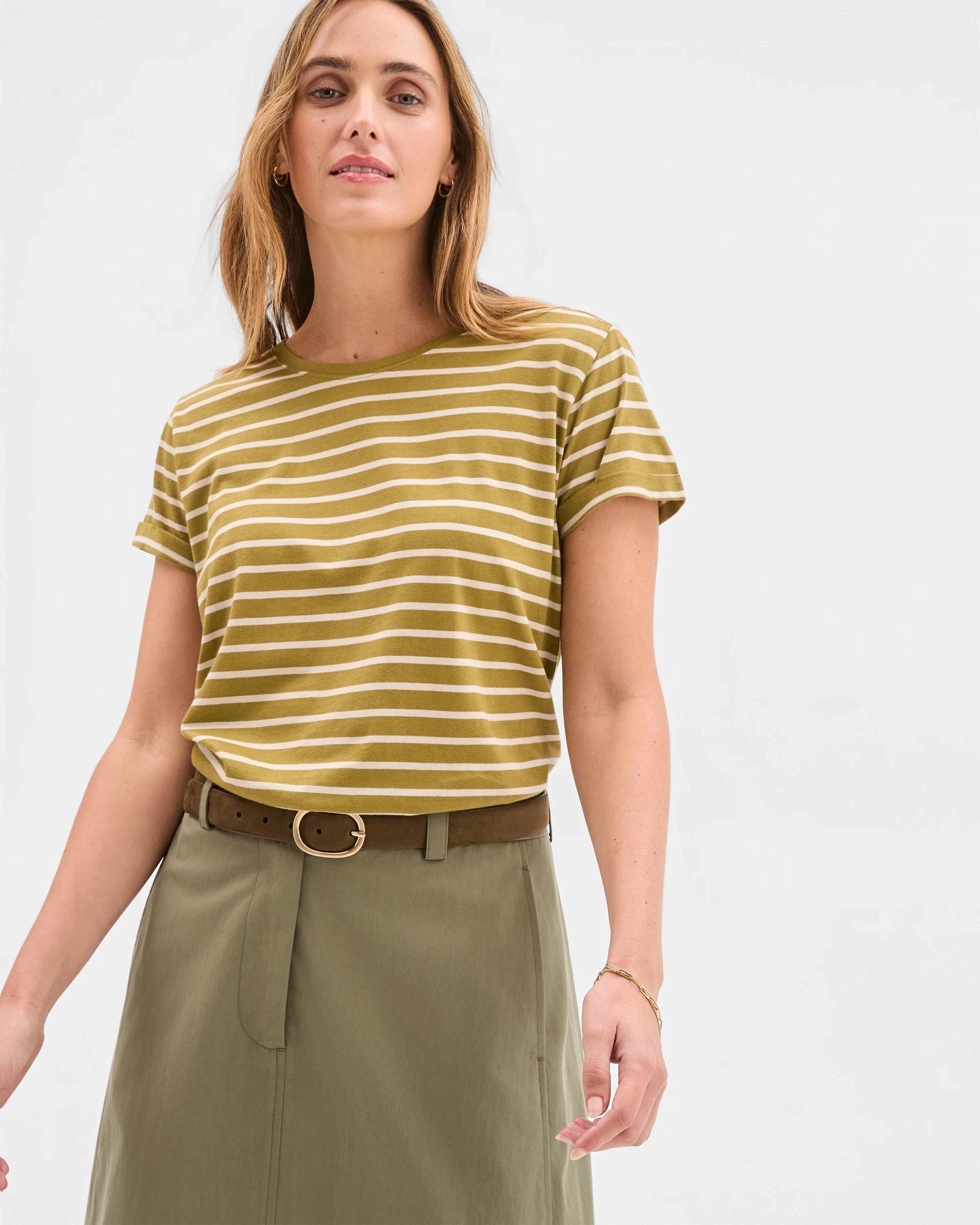 2 Target Cotton/Modal Relaxed Crew T-Shirt OLIVE DRAB/CHALK STRIPE, 2 of 7