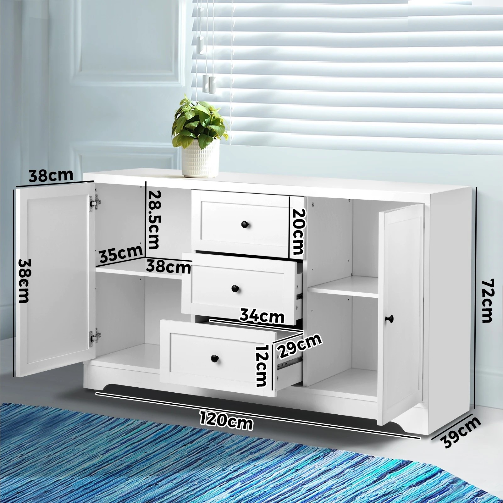 9 Oikiture Hamptons Buffet Sideboard
 - White, 9 of 10