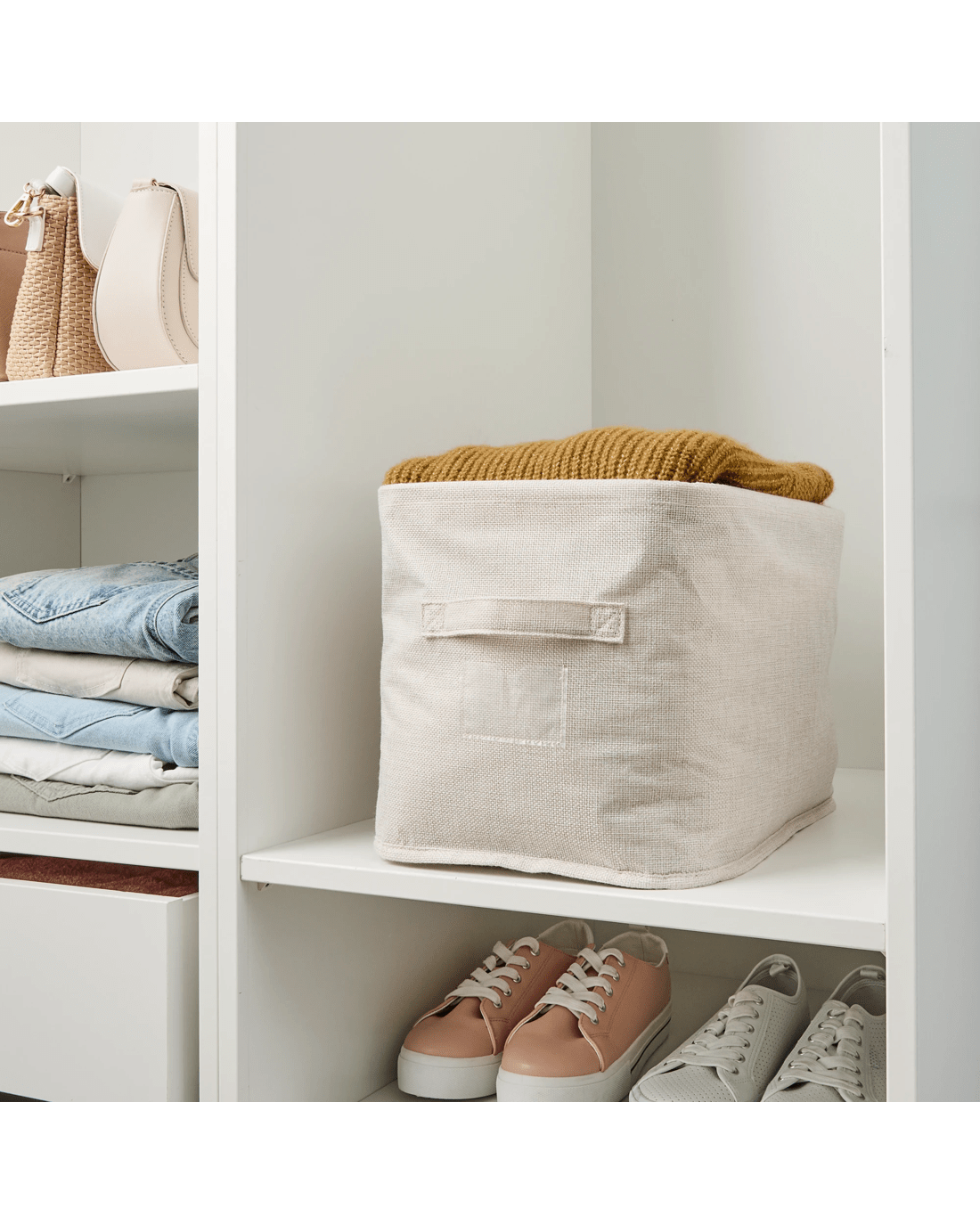 1 Linen Look Short Organiser - Narrow, Beige, 1 of 9