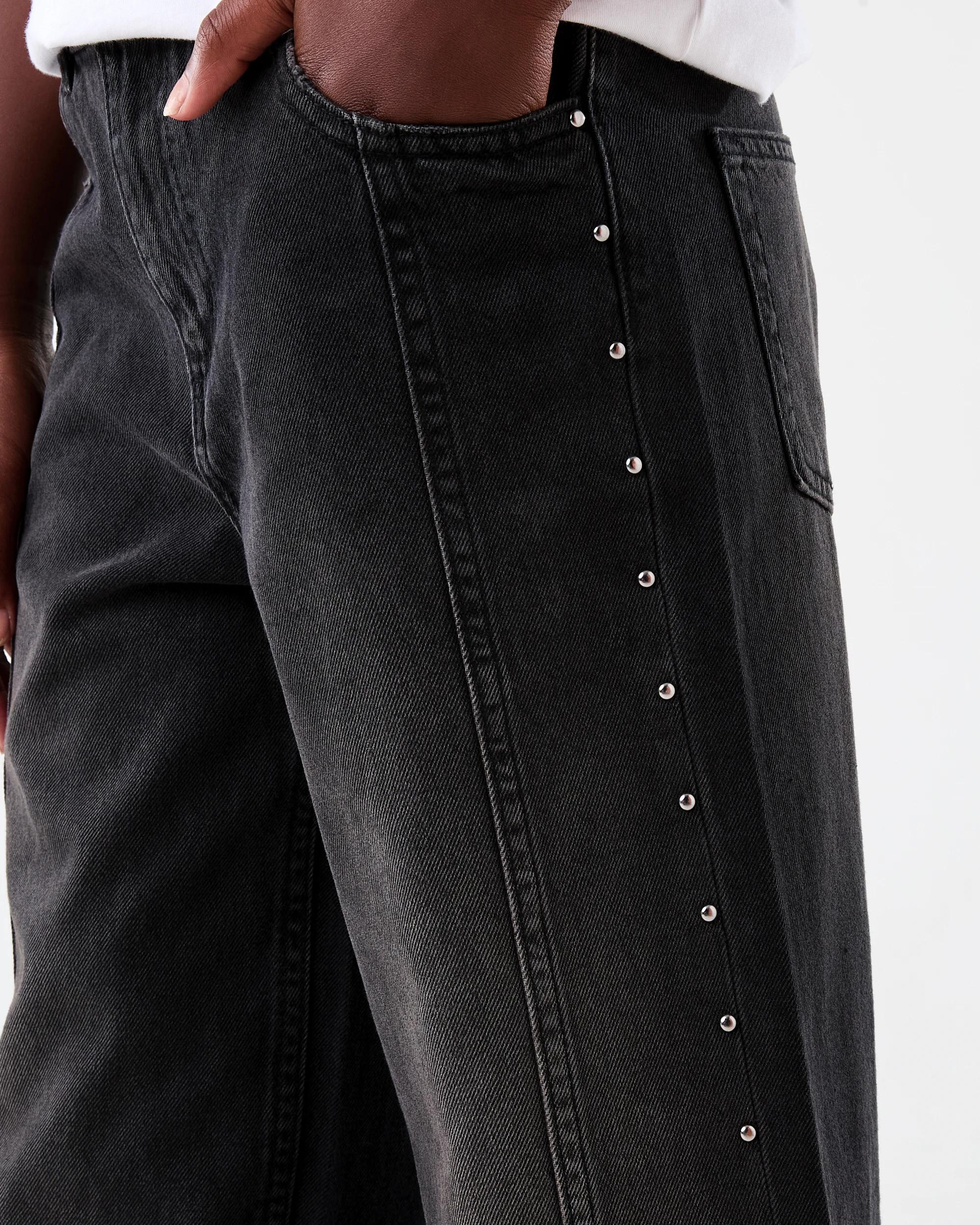 5 Stud Detail Wide Leg Jeans Blk Denim, 5 of 7
