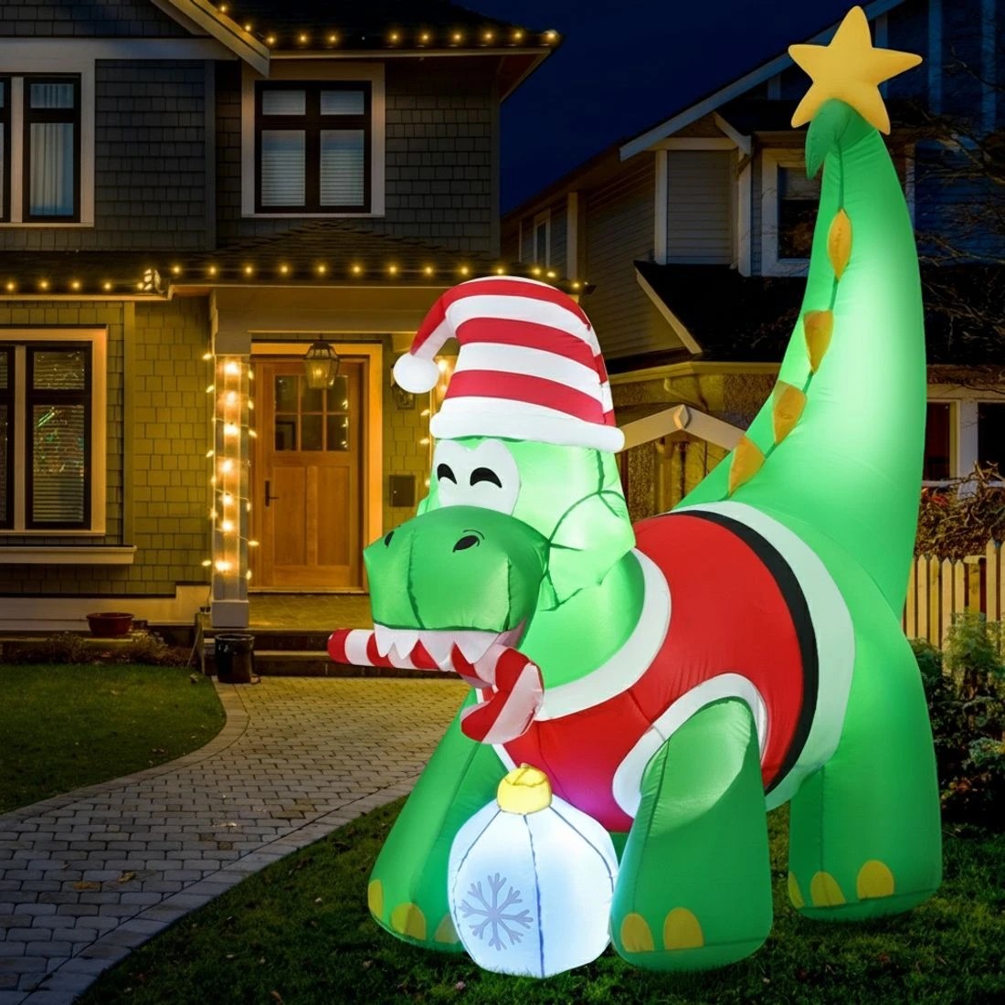 4 Jingle Jollys Christmas Inflatable Dinosaur 1.86M Height LED Decorations Illuminated - Multi, 4 of 7
