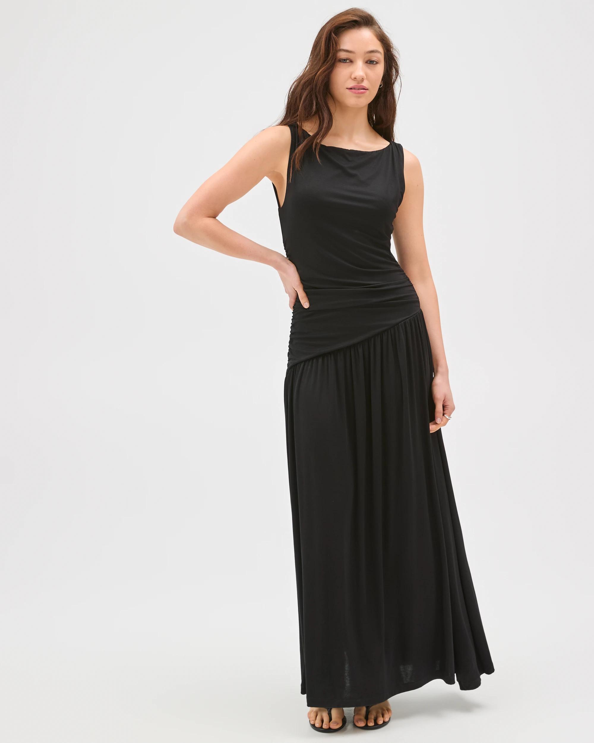 1 Lily Loves Fitted Drape Maxi Dress BLACK, 1 of 7