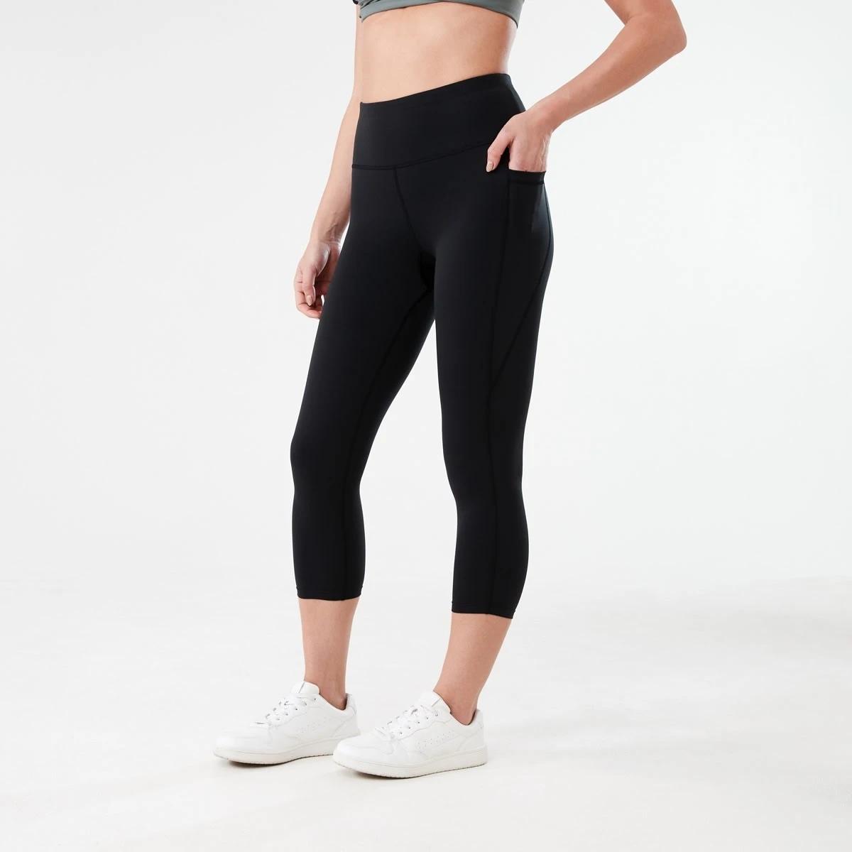 2 Active Womens Crop Training Leggings BLACK, 2 of 6
