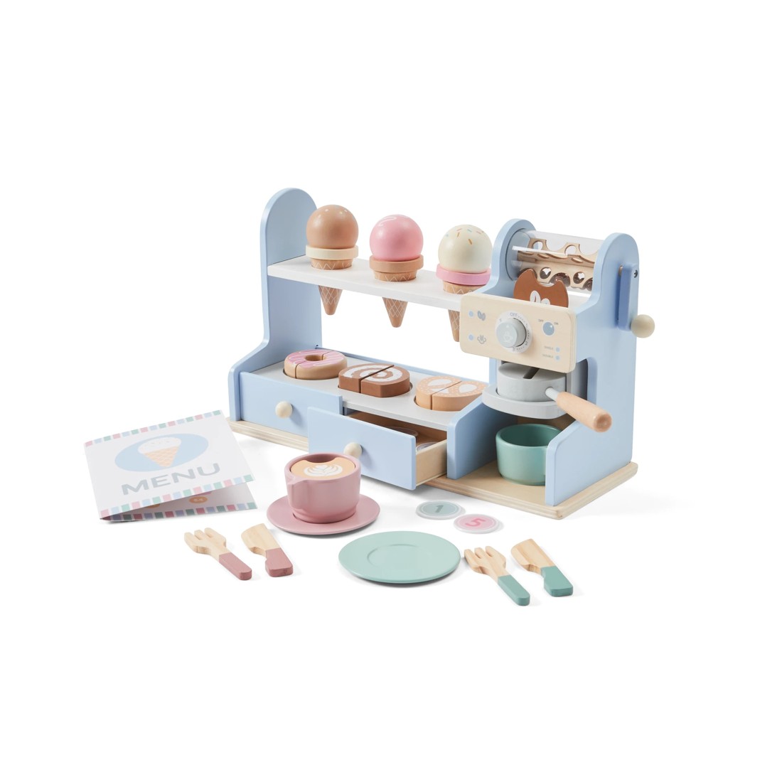 1 47 Piece Wooden Ice Cream and Coffee Shop Playset, 1 of 10