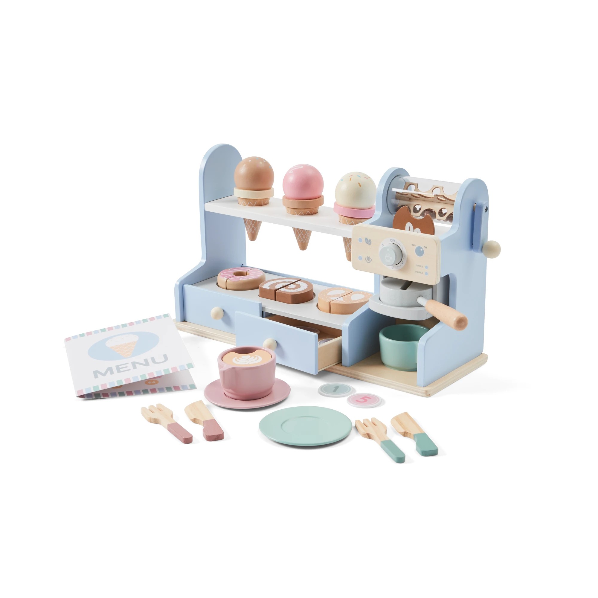 1 47 Piece Wooden Ice Cream and Coffee Shop Playset, 1 of 10