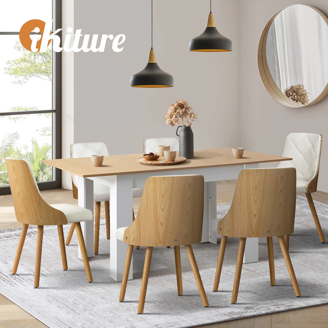 6 Oikiture 160cm Extendable Dining Table With 6pcs Dining Chairs Pu Leather
 - Multi, 6 of 10