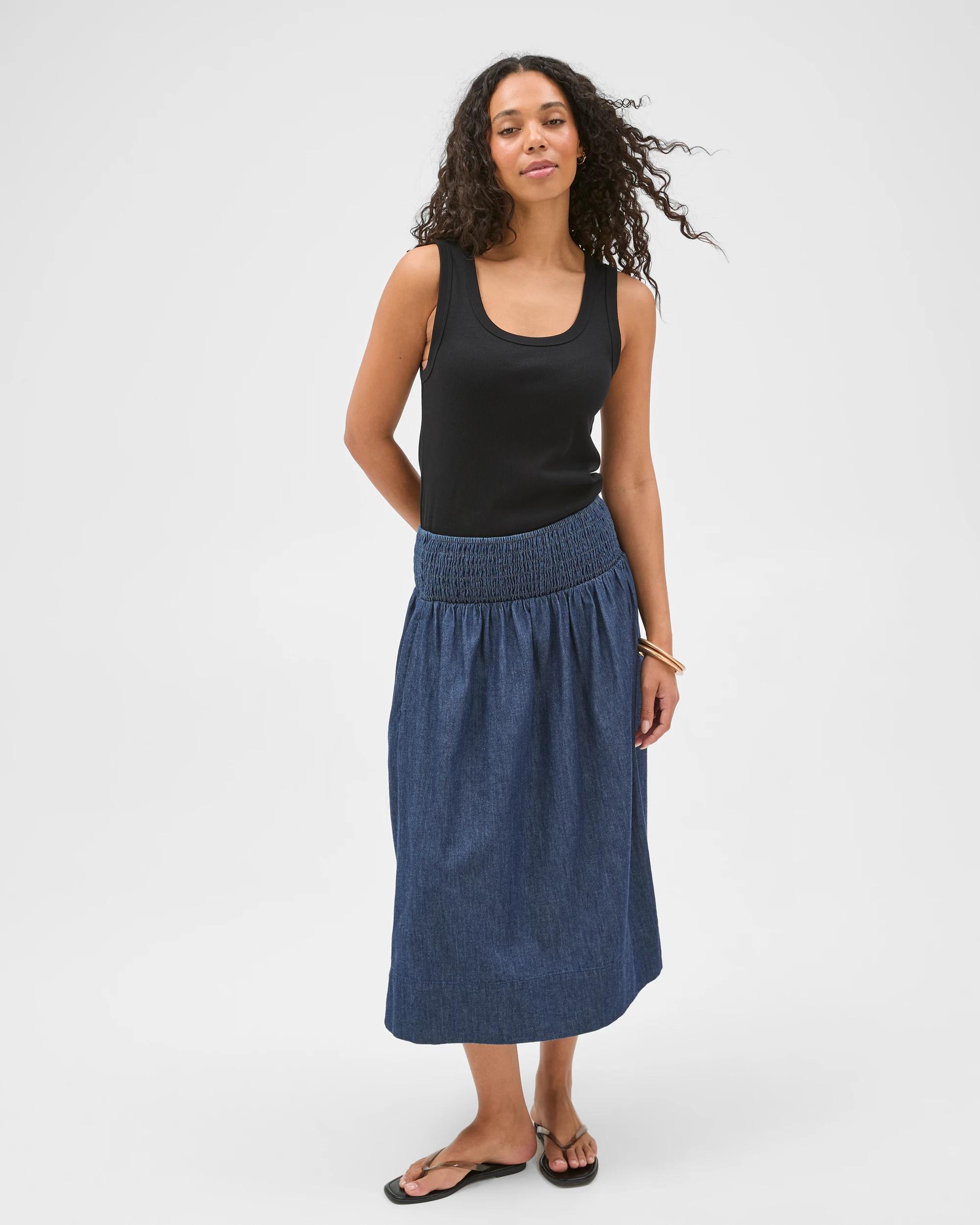 4 Target Woman Cotton Shirred Midi Chambray Skirt DARK CHAMBRAY, 4 of 6