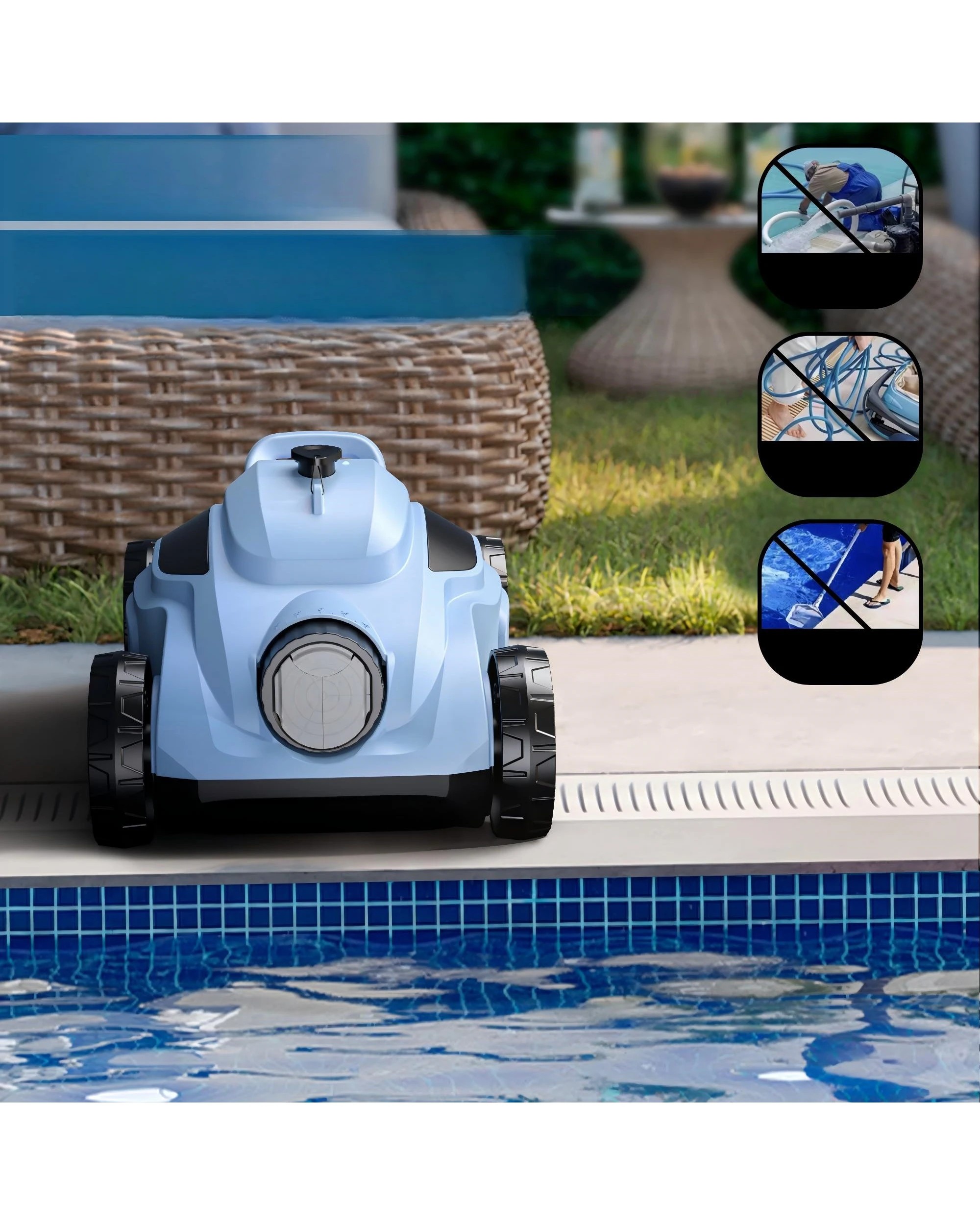 6 Advwin Cordless Robotic Pool Cleaner Self-Parking Last 110 Min - Blue, 6 of 7
