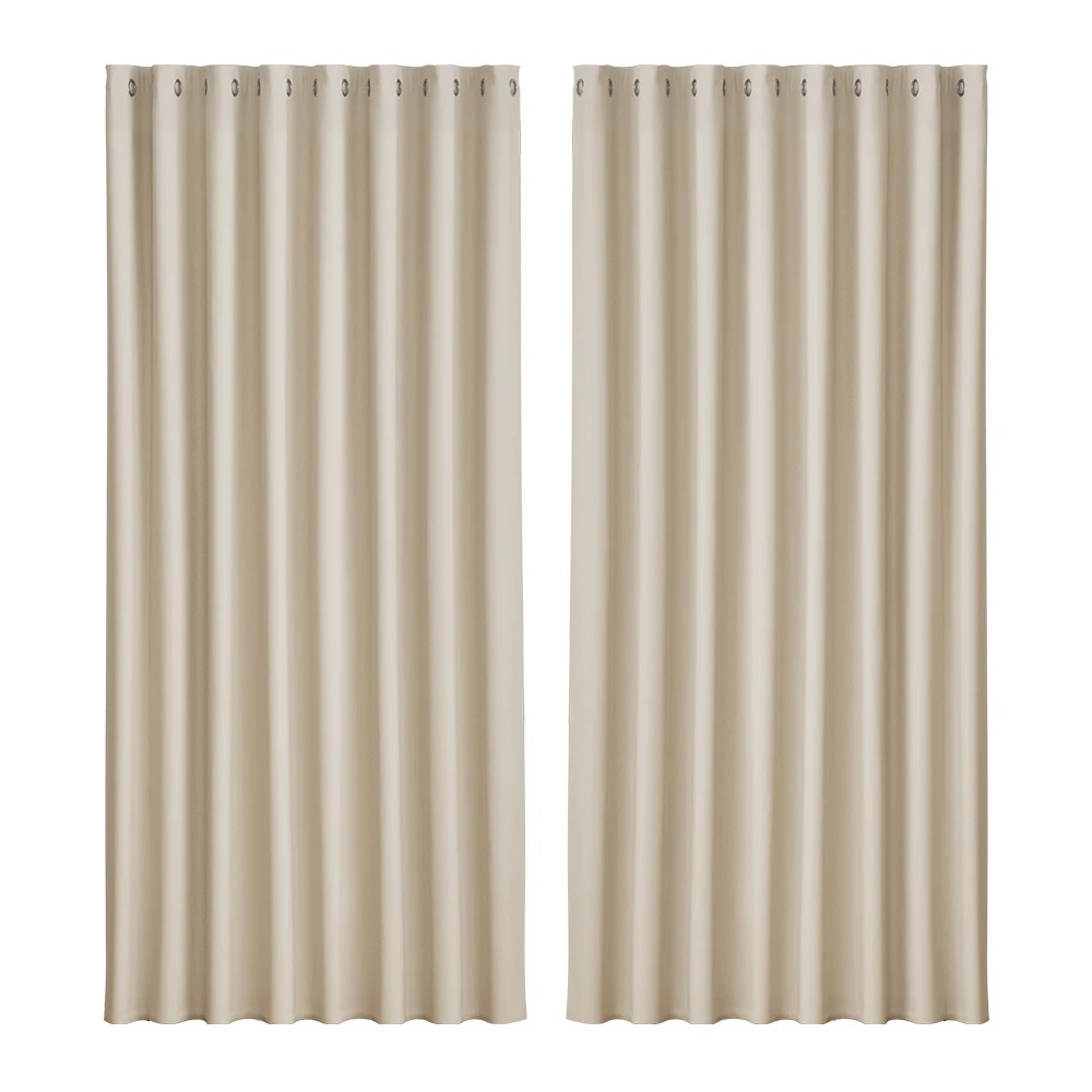 1 Artiss 2X Blockout Curtains Eyelet 300x230cm - Beige - Beige, 1 of 5