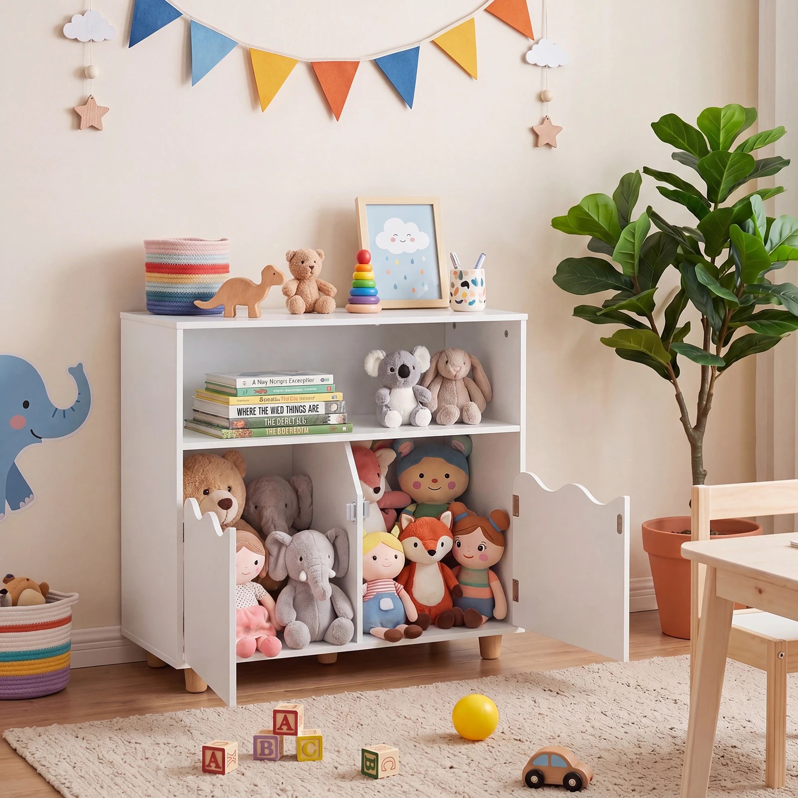 3 Costway Kids Bookshelf Bookcase Toy Storage Organizer 2-Door Cabinet - White, 3 of 5