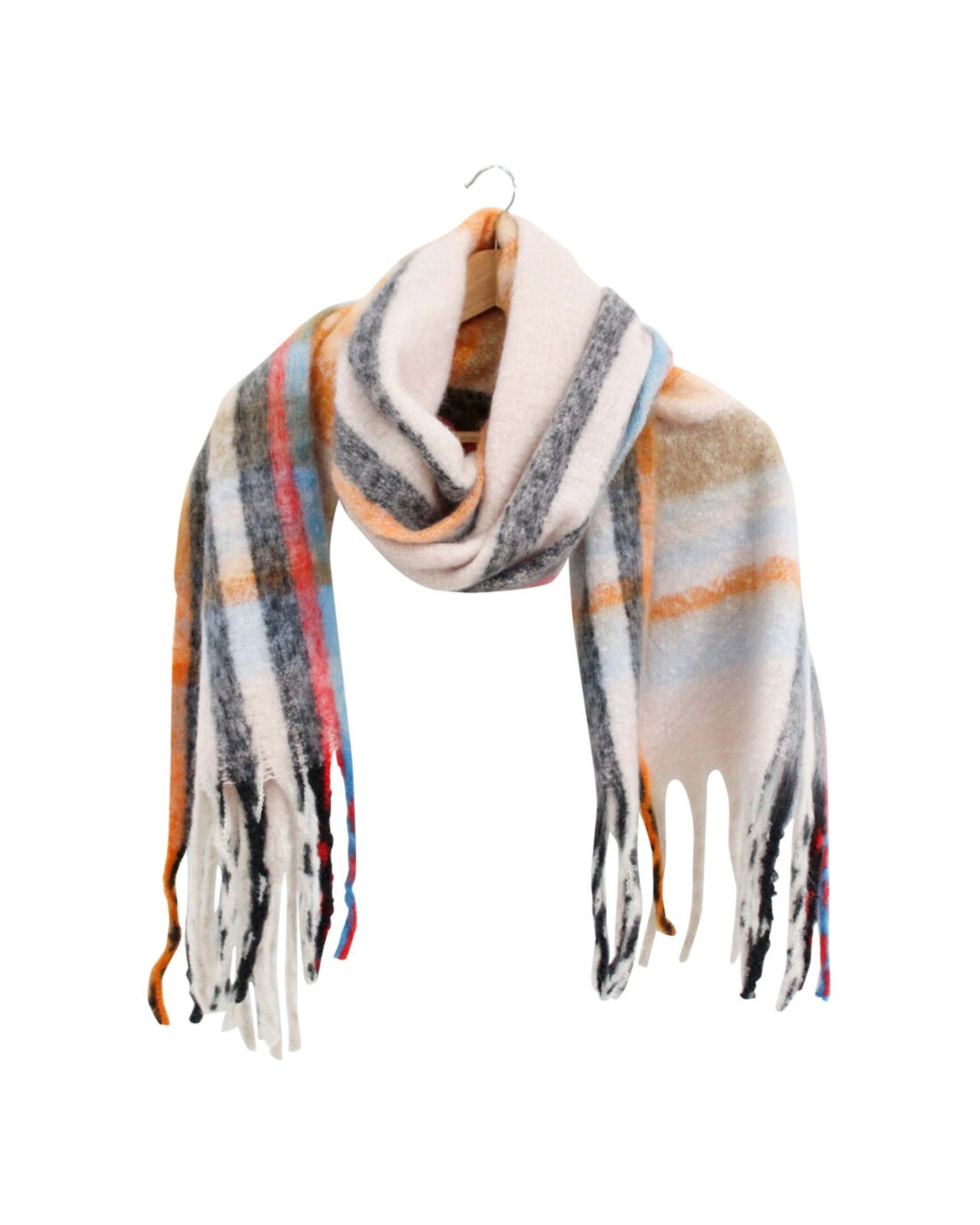 1 LVD Womens Autumn Check Winter Scarf 50x220cm Polyester Fringe - Multi, 1 of 1
