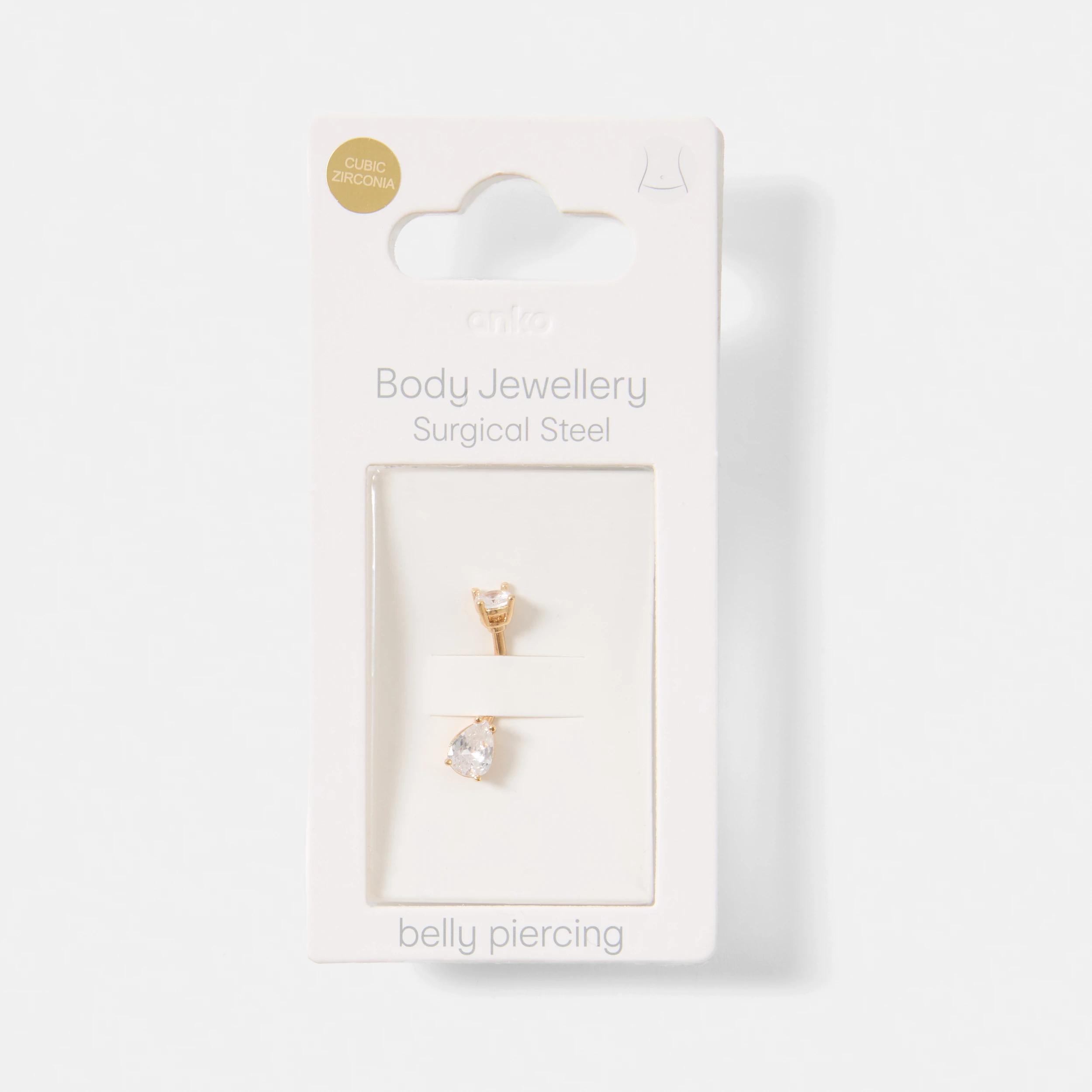 3 Cubic Zirconia Surgical Steel Belly Piercing Body Jewellery - Gold Tone GOLD, 3 of 3
