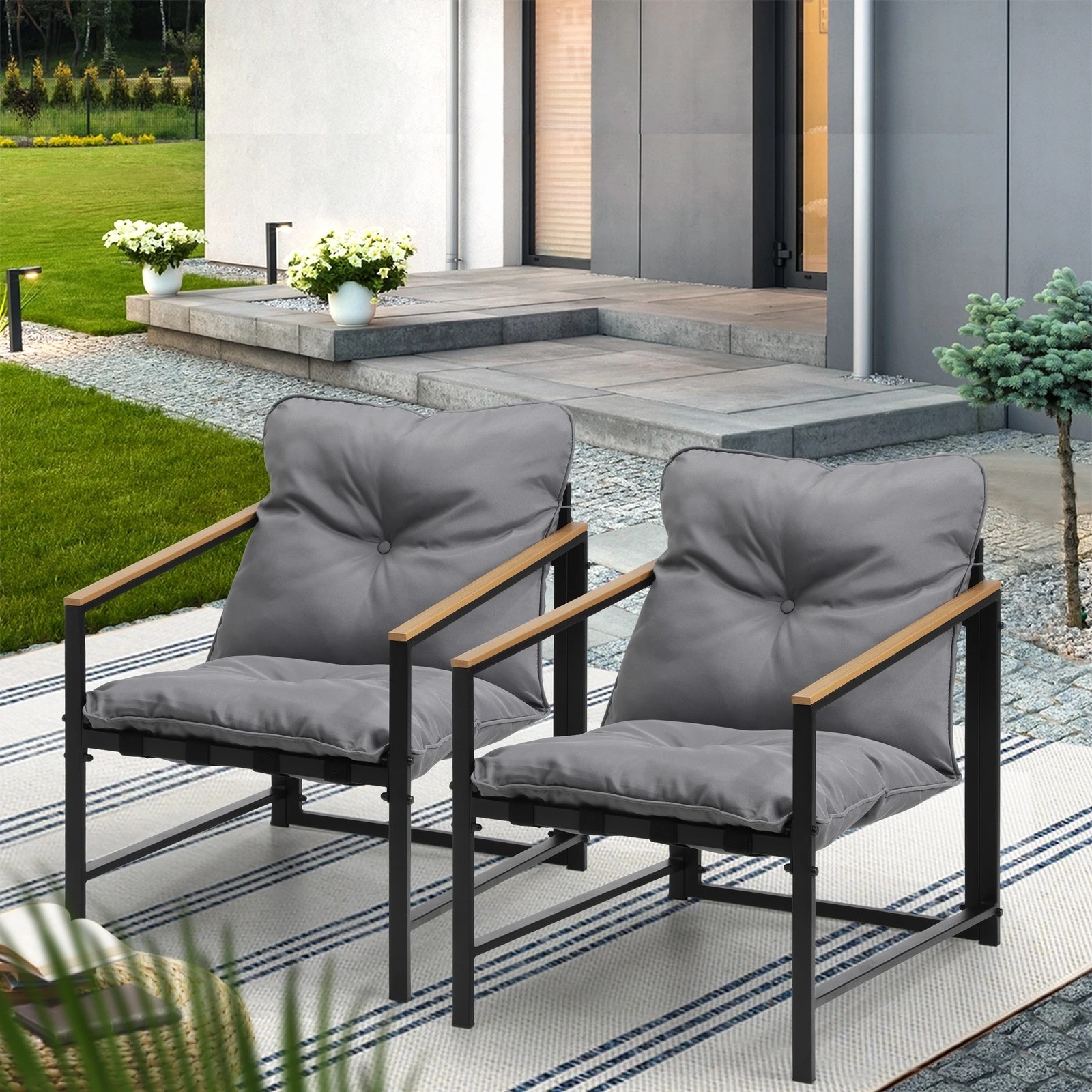 3 Livsip Outdoor Chairs Furniture Setting Garden Patio Armchair Lounge Sofa
 - Multi, 3 of 10