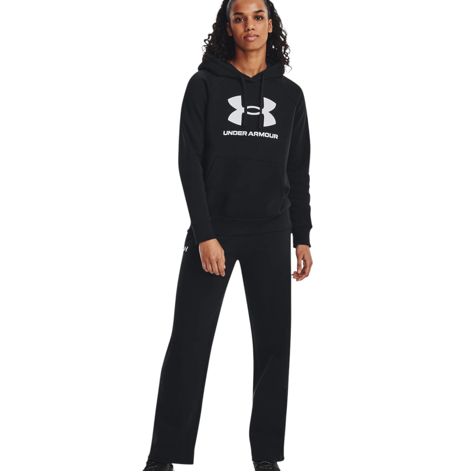 1 Under Armour Womens Rival Fleece Black/ White Big Logo Hoodie BLACK, 1 of 6