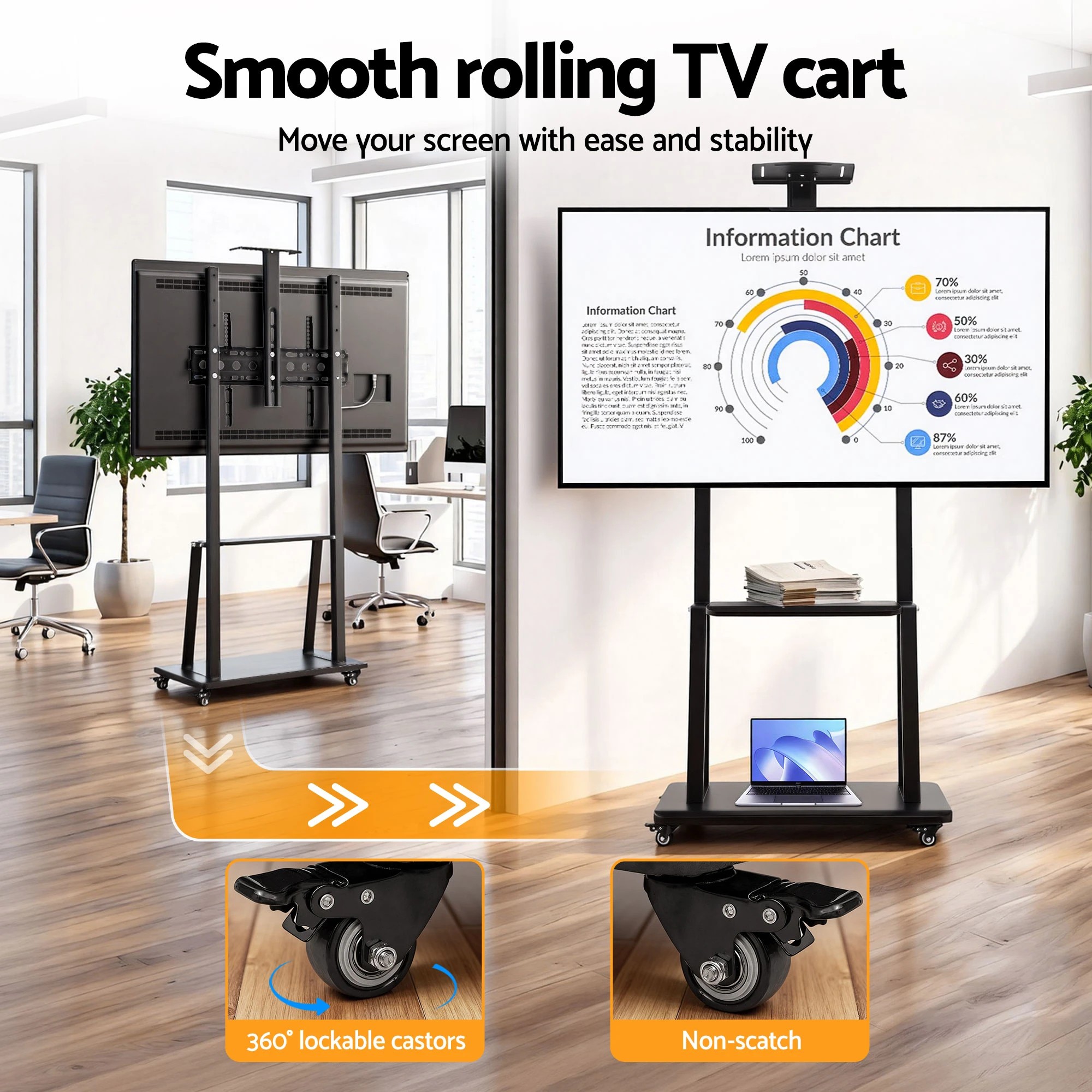 9 Artiss TV Stand  32-70" Universal Mobile Adjustable Height TV Stand with Wheels - Black, 9 of 10