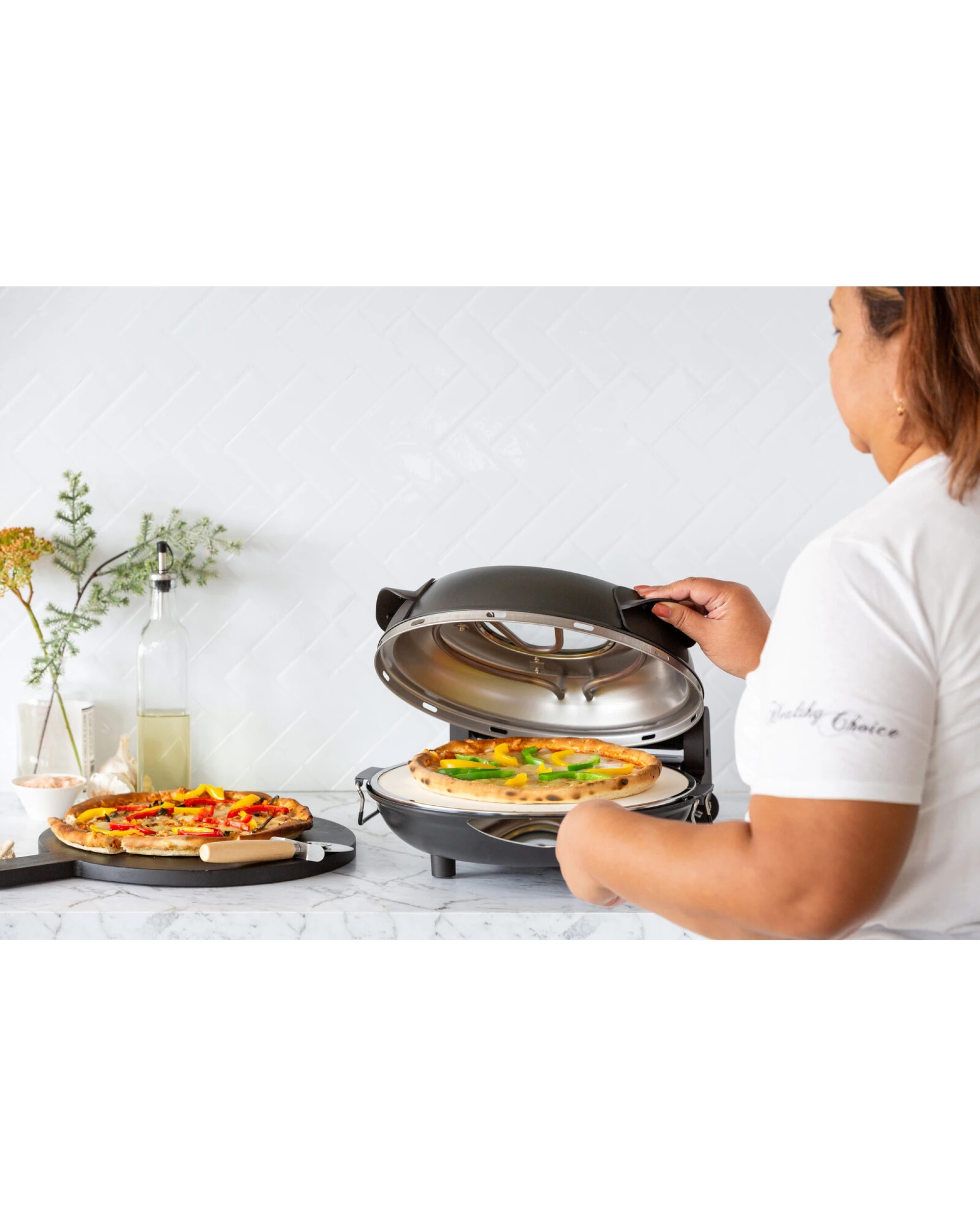 3 Healthy Choice 12-inch Pizza Oven with Thermal Control, Timer, Viewing Window, and Removable Stone - Black, 3 of 4