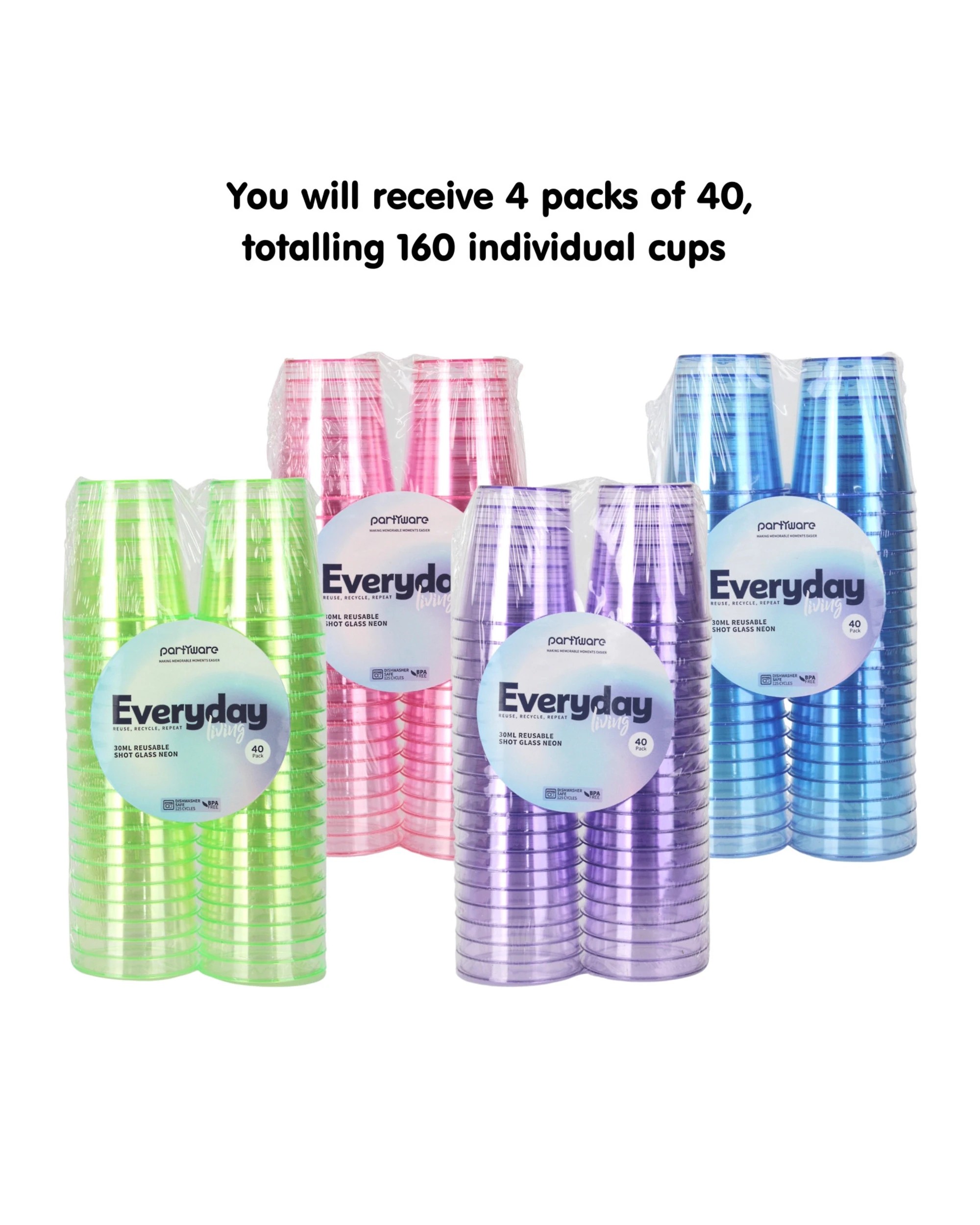 2 Partyware Neon Shot Glasses 30mls Bulk Pack of 160 - Multi, 2 of 4