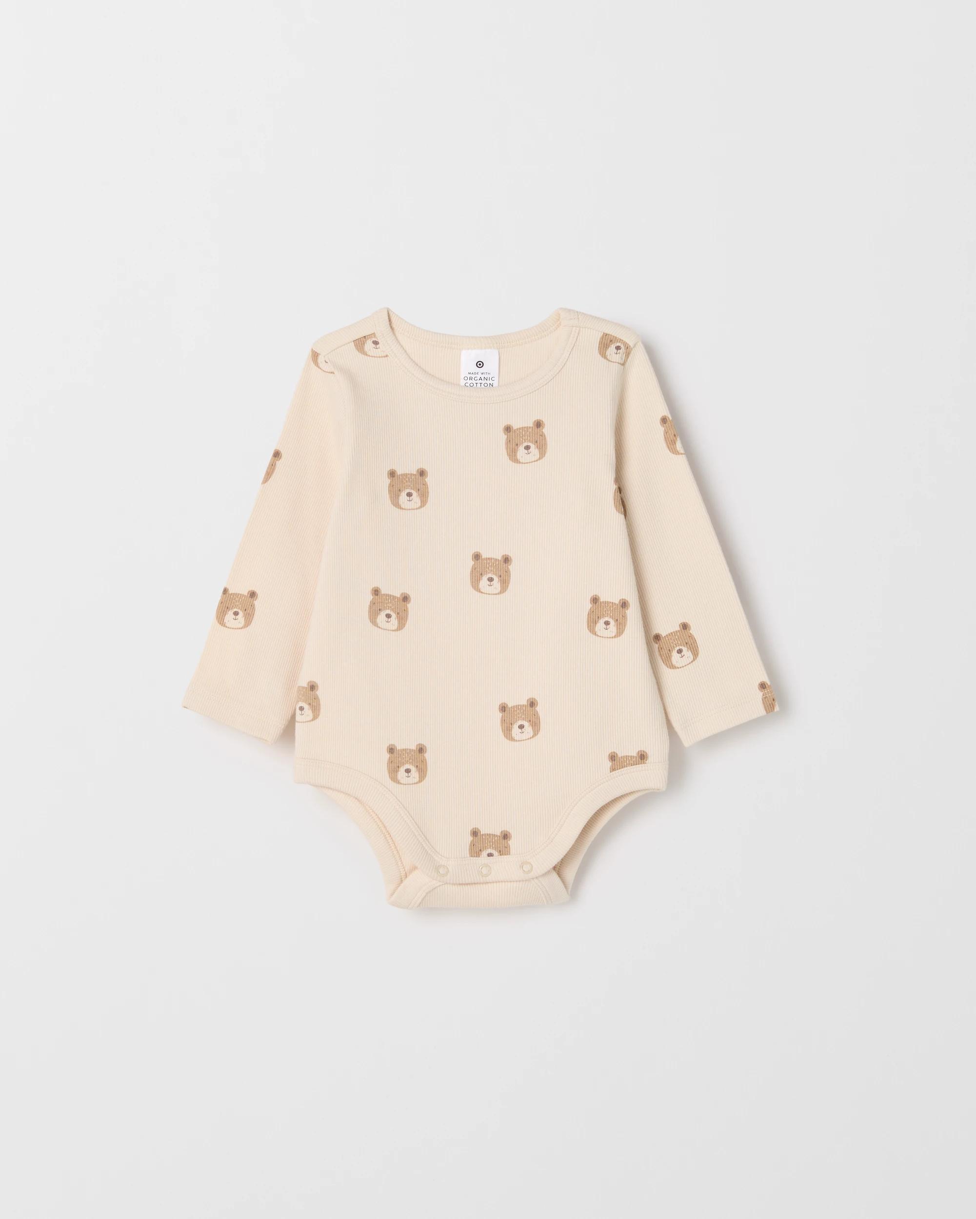 2 Target Baby Baby Organic Cotton 3 Pack Long Sleeve Rib Bodysuit BEARS CLOUD DANCER, 2 of 5