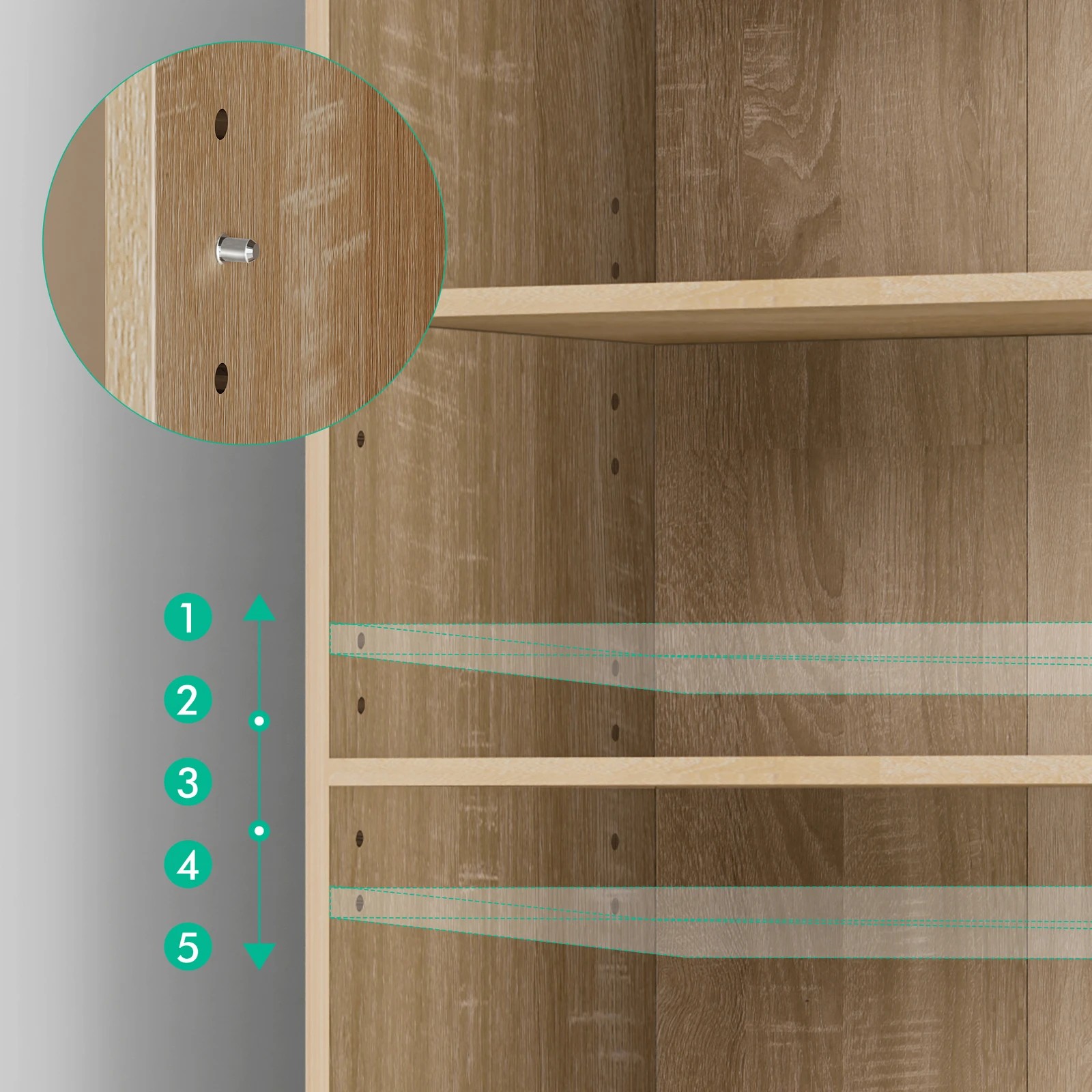 5 Alfordson Wardrobe 5 Shelves Clothes Storage Cabinet - Oak, 5 of 10