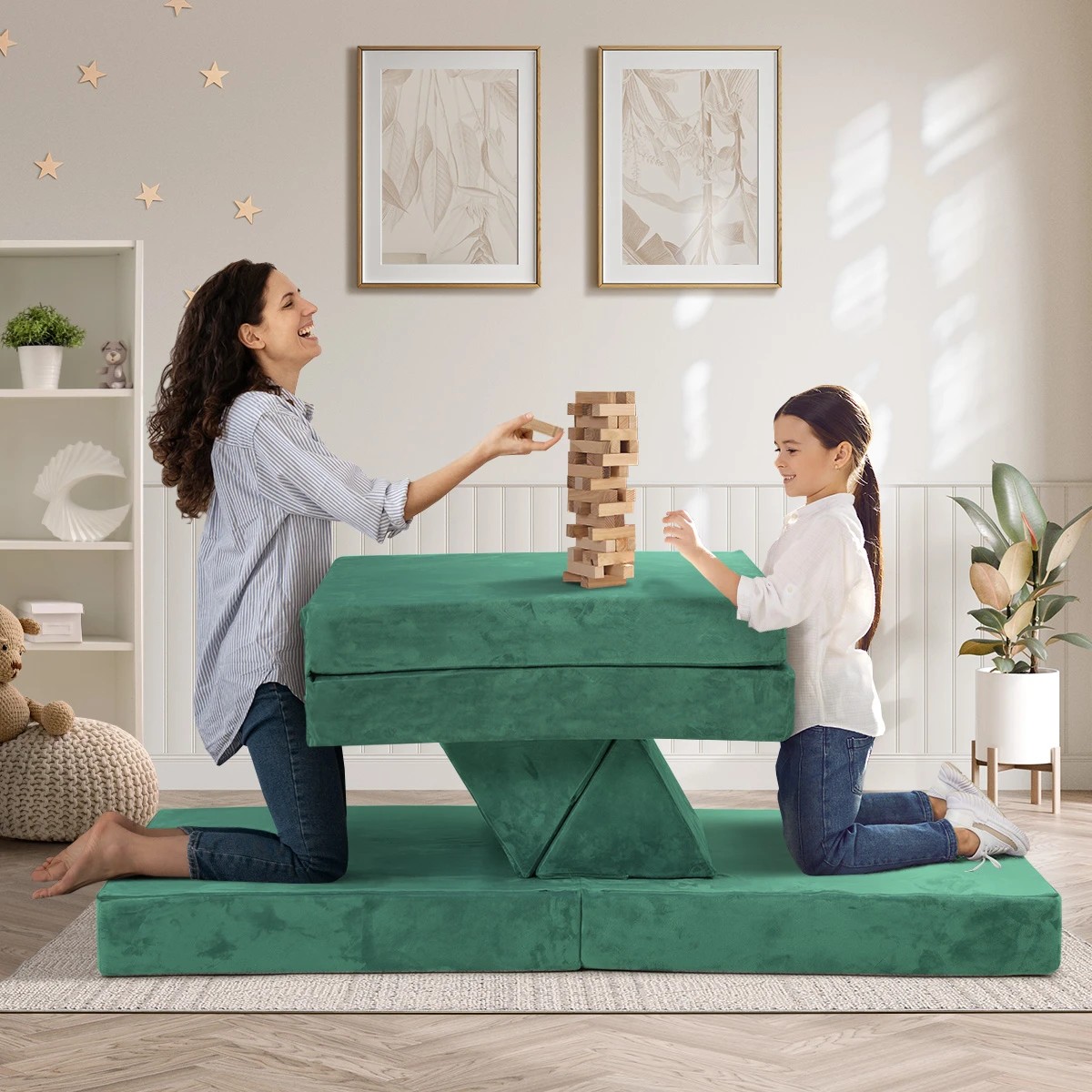 4 Oikiture 4Pcs Kids Play Couch Modular Lounge Cushion Convertible Playset - Green, 4 of 8