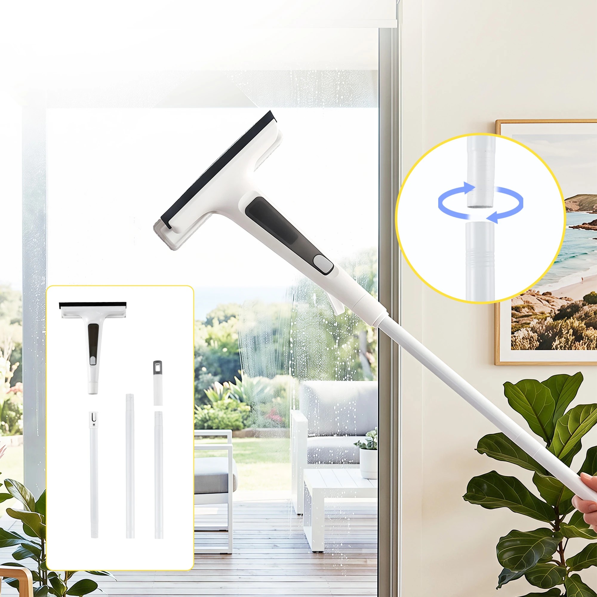 Giantz Window Cleaner Mirror Car, Spray Scrub Squeegee 136cm Extendable ...