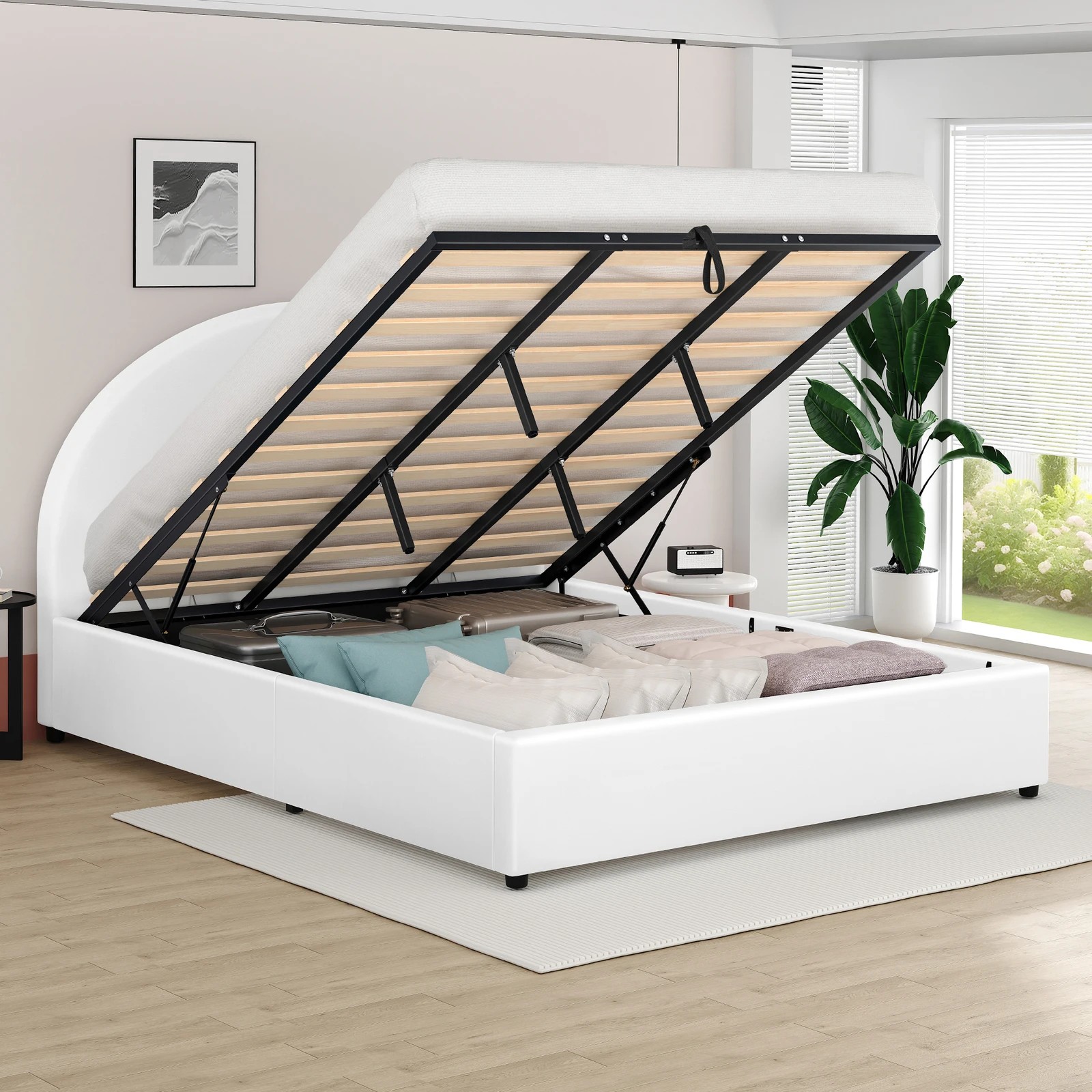 4 Alfordson Bed Frame King Size Gas Lift Base With Storage Leather Howell - White, 4 of 10