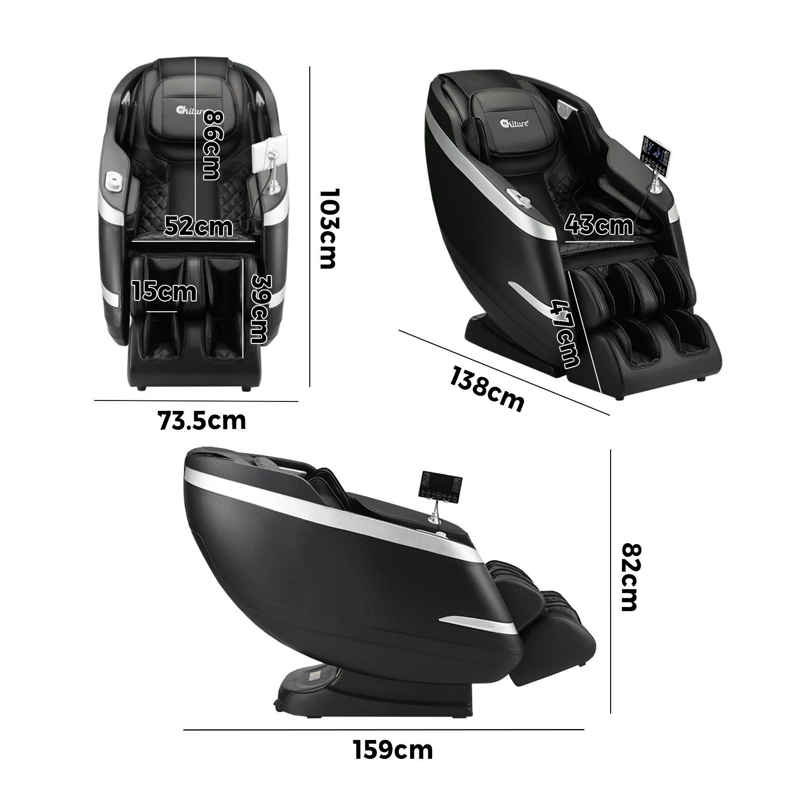 2 Oikiture 4D Electric Massage Chair Recliner SL Track Full Body Massager Heated - Black, 2 of 6