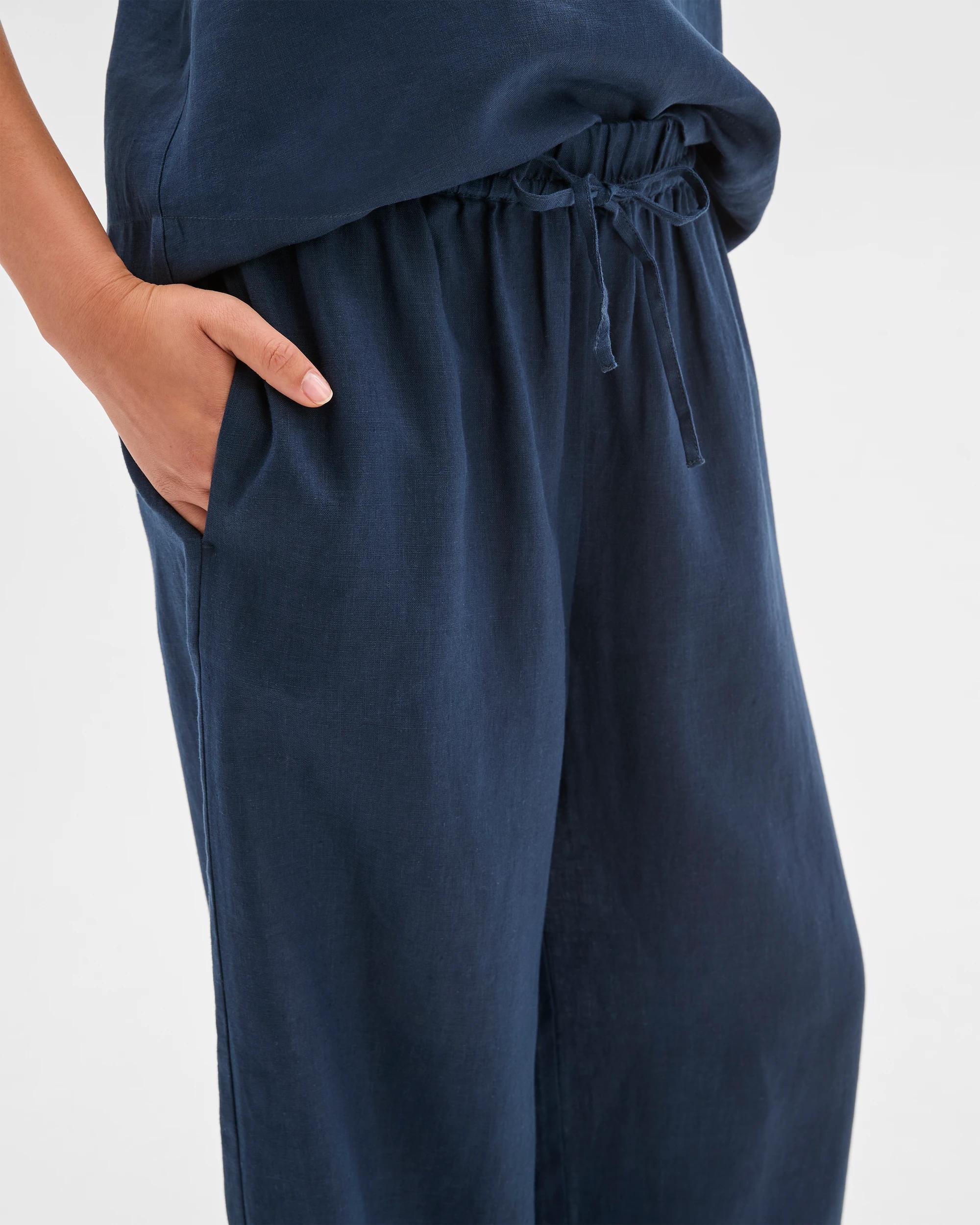 4 Target European Linen Wide Leg Pants NAVY BLUE, 4 of 6