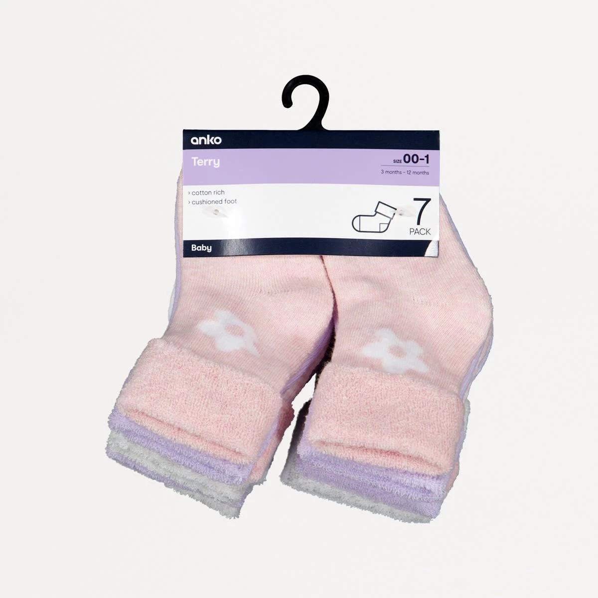 2 7 Pack Cotton Terry Socks Pur Flower, 2 of 2