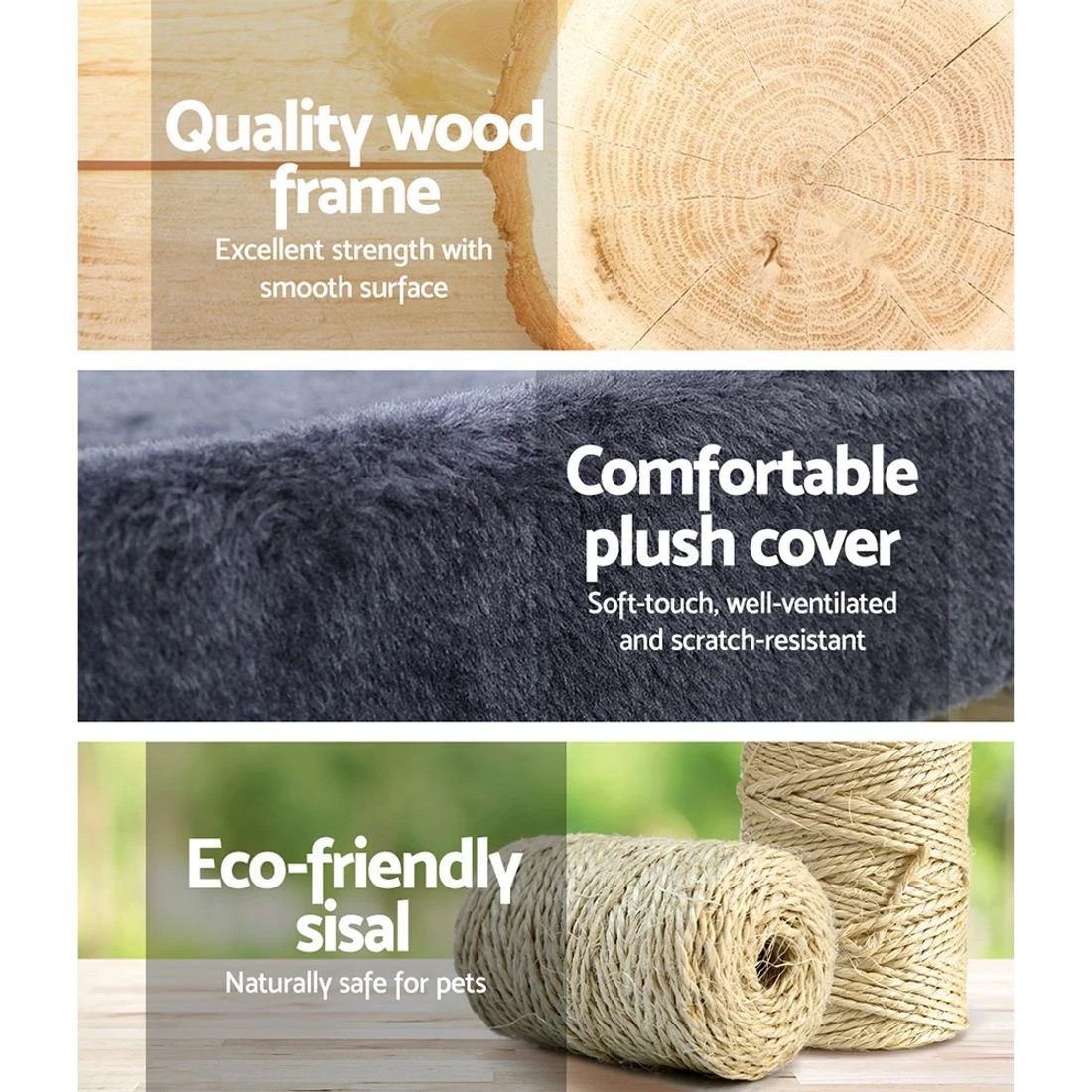 5 i.Pet Cat Tree 94cm Scratching Post Tower Scratcher Condo House Wood Trees - Grey, 5 of 5