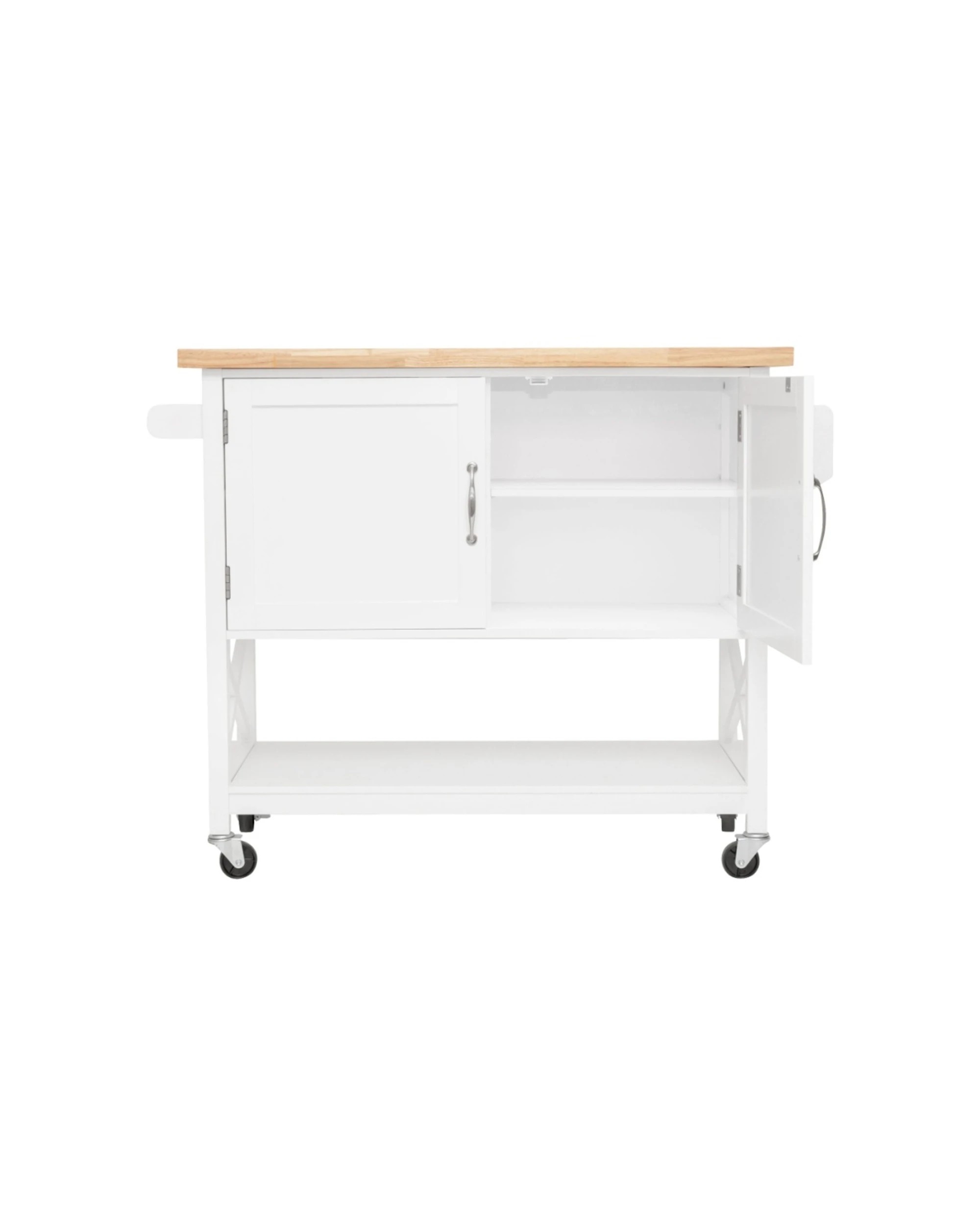 6 Alpine Bay Hamptons Kitchen Island 2 Door Solid Wood Top 116cm Wide - White, 6 of 8