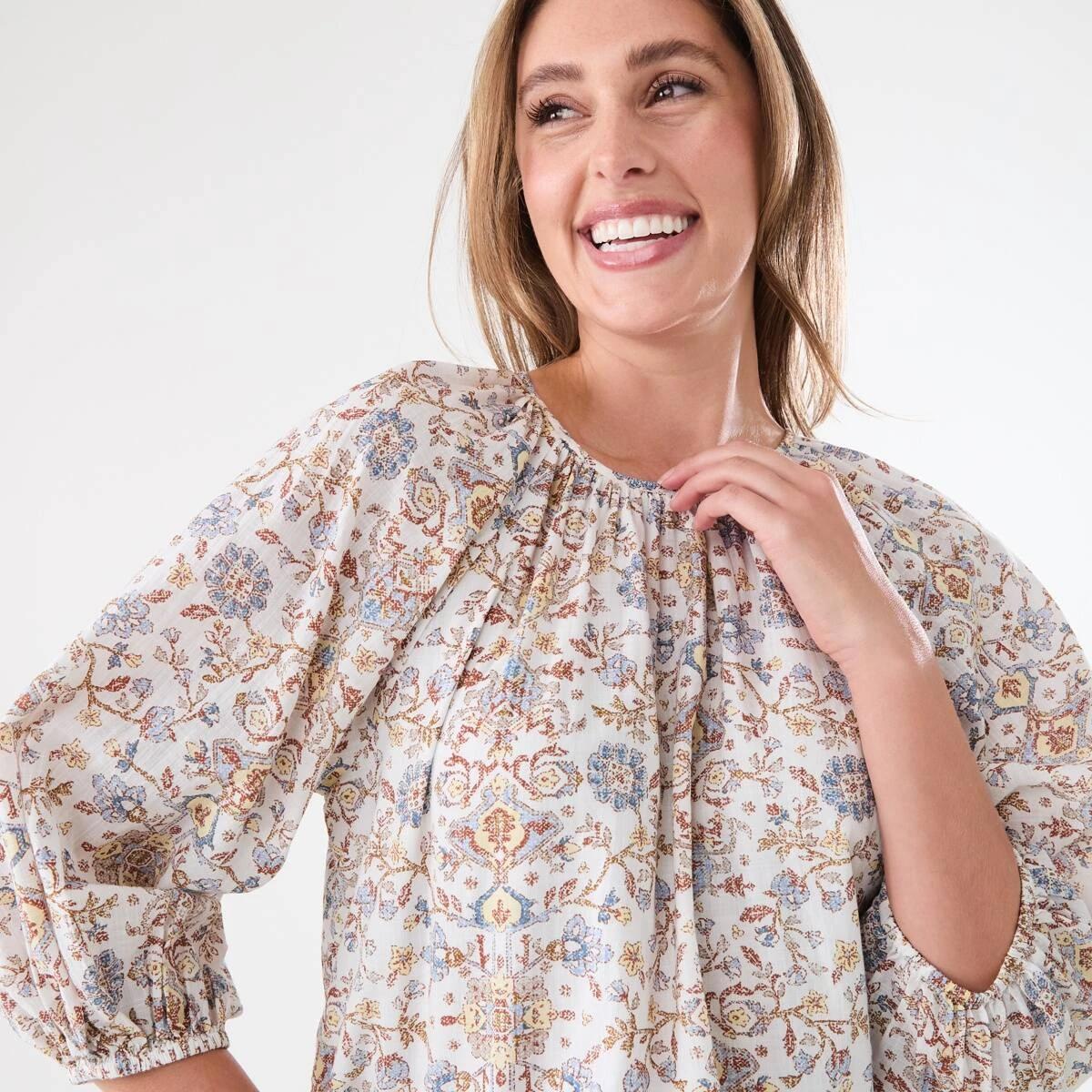 4 Long Sleeve Waist Tie Raglan Top BOHO FLORAL BRUNI BLUE, 4 of 6