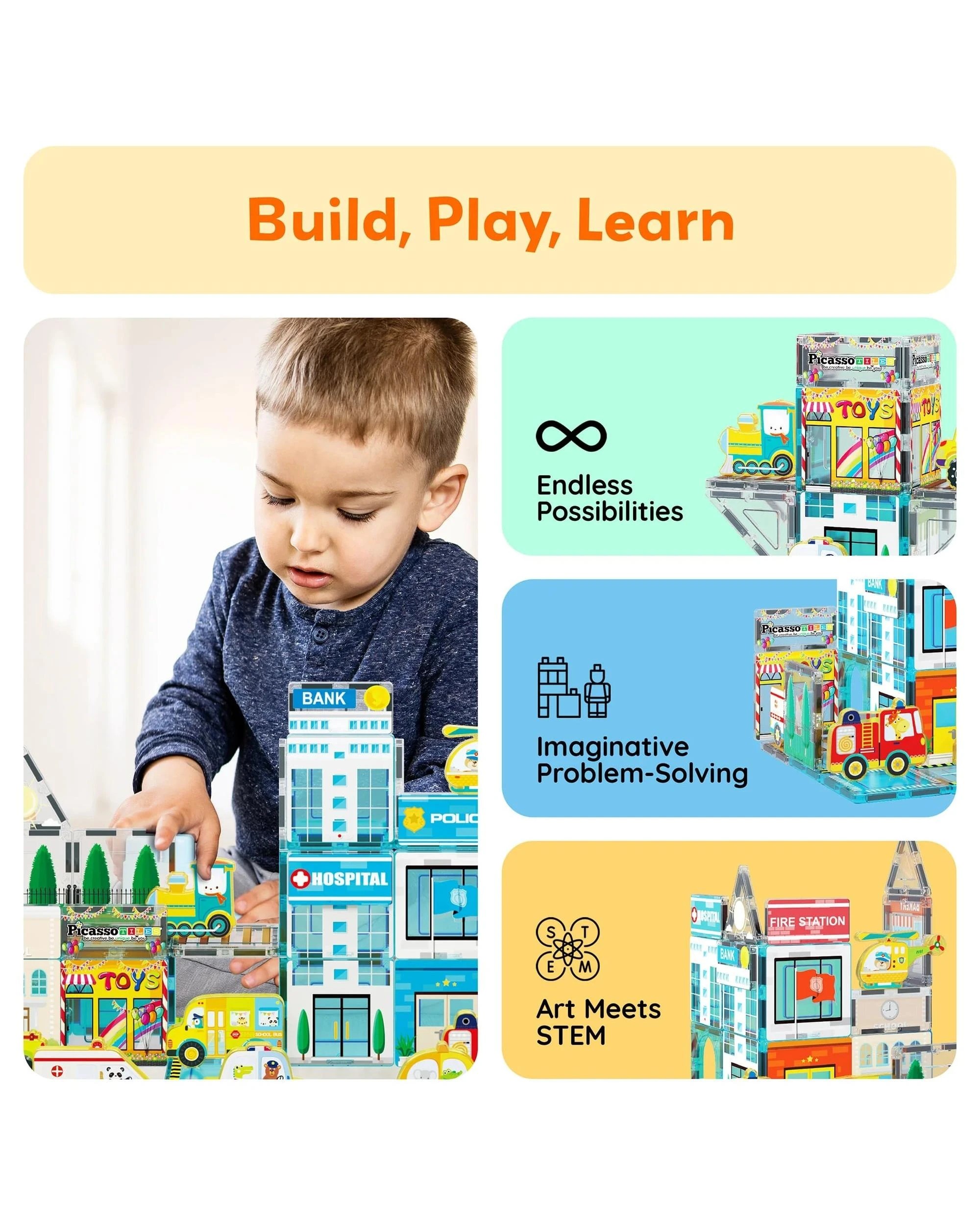 4 PicassoTiles Magnetic Tile Metro City Building Set 50 Pieces, 4 of 9
