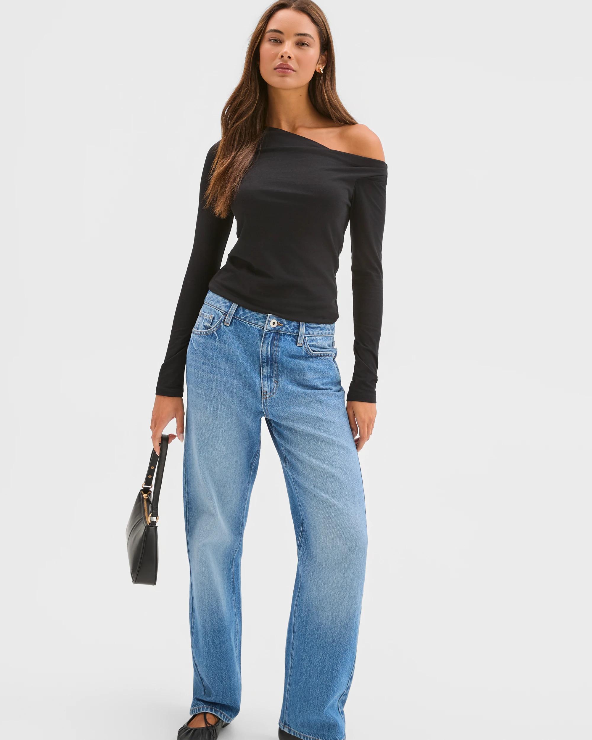 1 Lily Loves Australian Cotton Off Shoulder Long Sleeve Top BLACK, 1 of 6