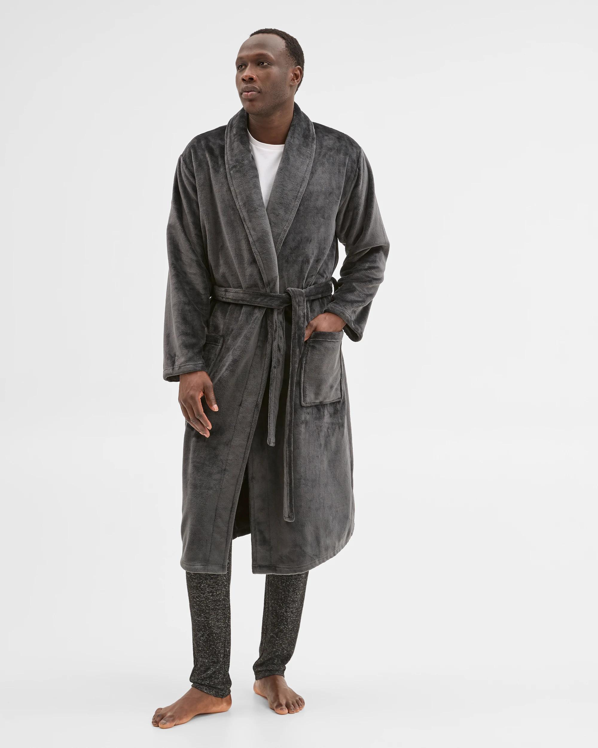 1 Target Man Coral Fleece Robe CHARCOAL, 1 of 6