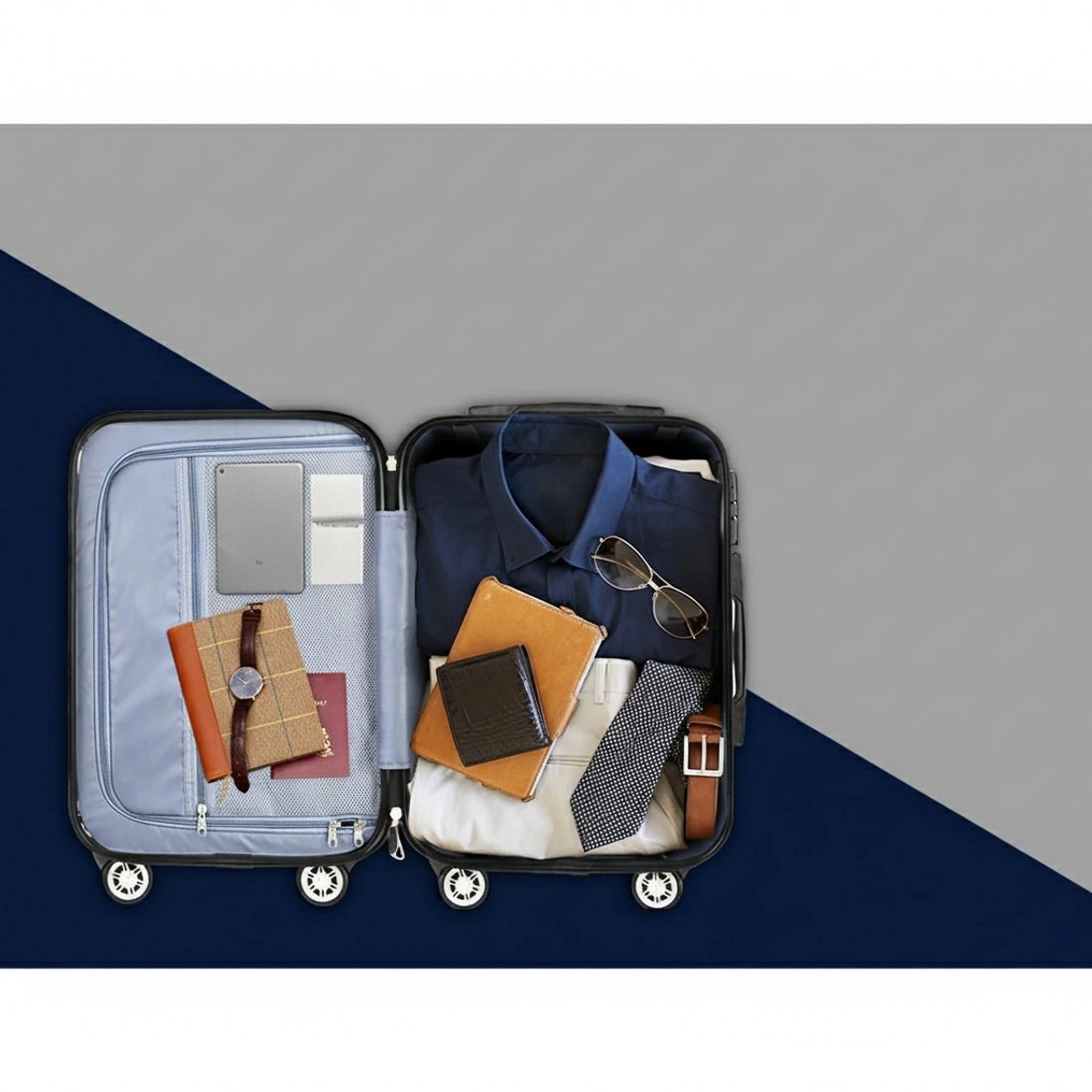 5 Wanderlite 2pcs Luggage Trolley Set Travel Suitcase Carry On Hard Case - Black, 5 of 5