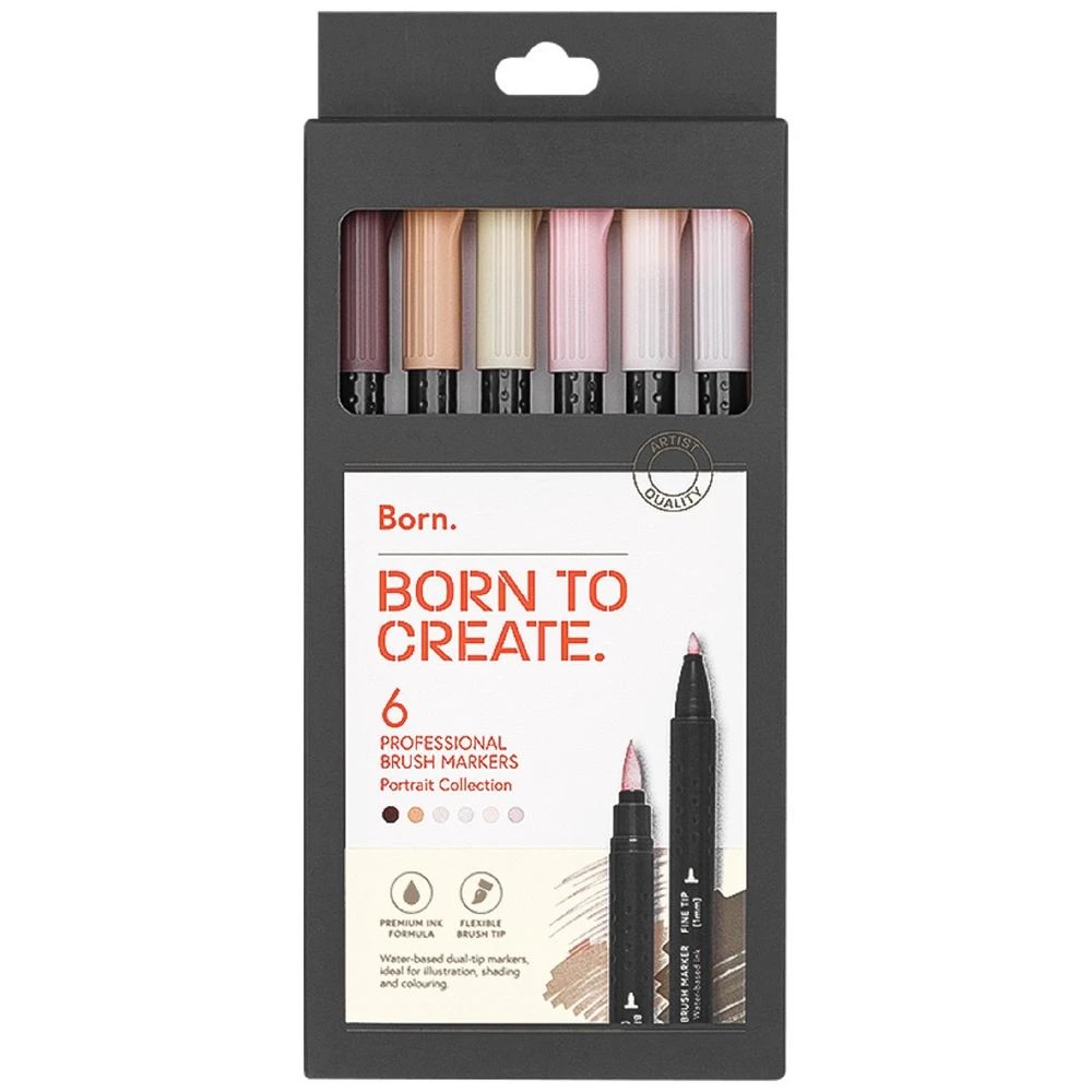 1 Born Professional Brush Dual-Tip Markers Portrait 6 Pack, 1 of 4