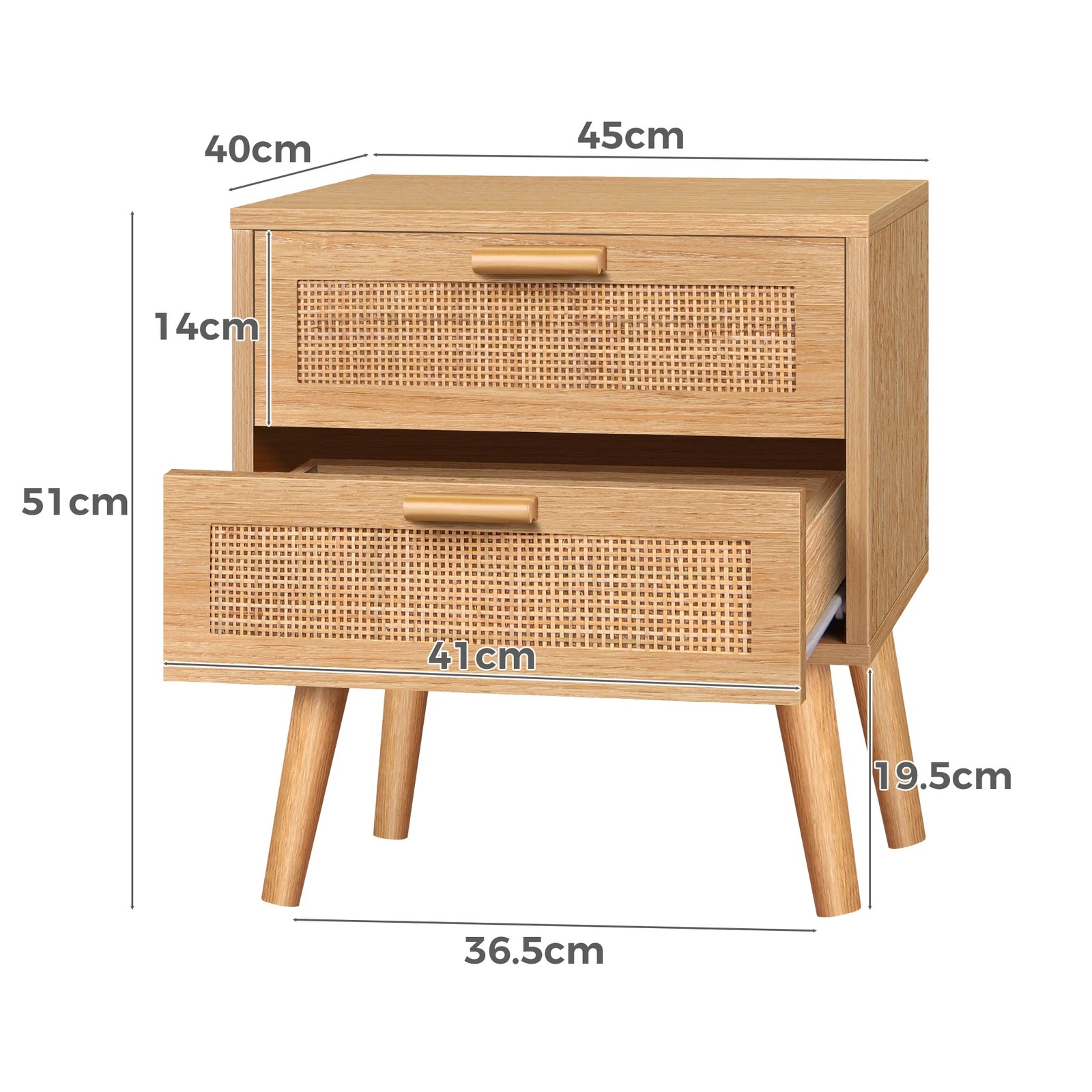 9 Alfordson 2x Bedside Table Nightstand Side Cabinet Rattan - Oak, 9 of 10