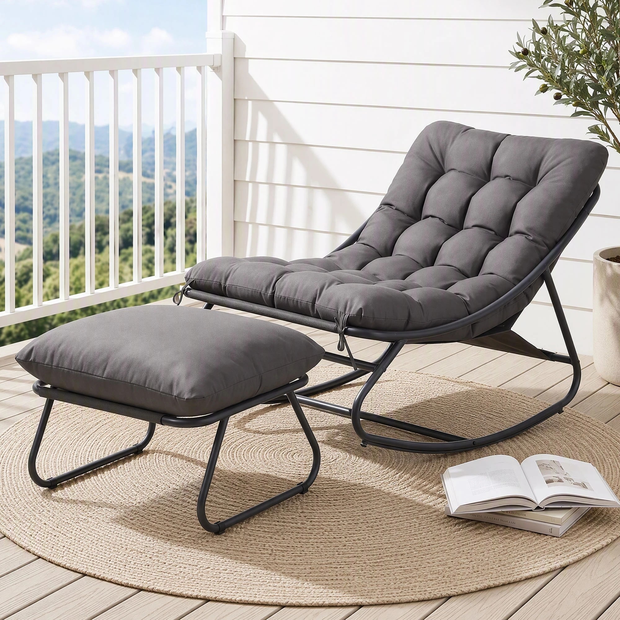 8 Gardeon Rocking Chair with Footrest Mesh Seat Cushion Outdoor Chairs- Grey, 8 of 8