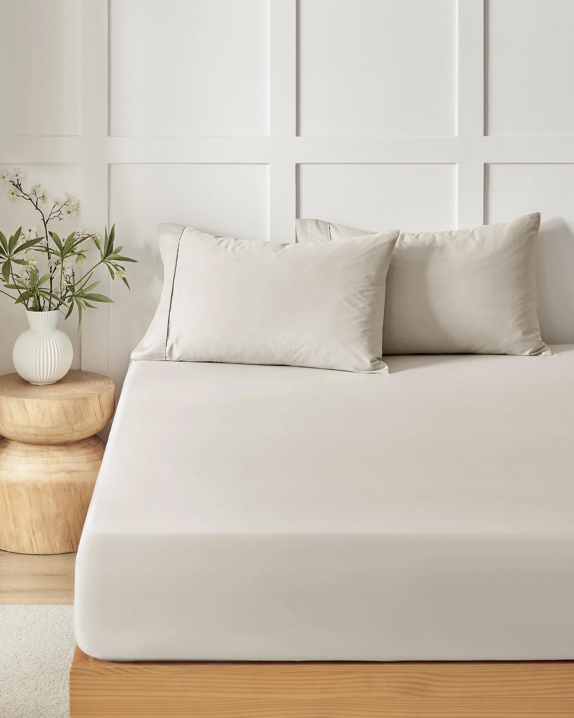 2 Dreamaker 400TC Premium Cotton Sateen Fitted Sheet Set - King Single Bed - Oatmeal, 2 of 7