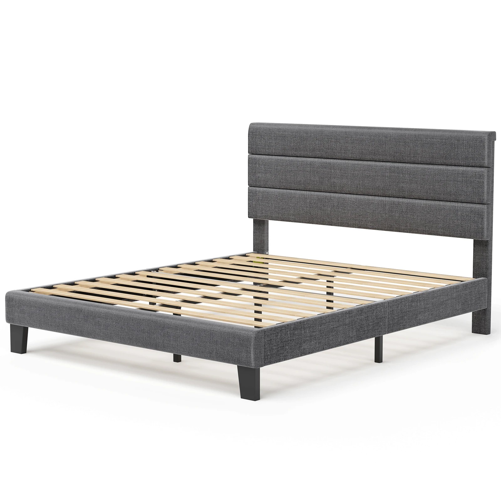 1 Alfordson Bed Frame Double Size Upholstered Platform Fabric Harlene - Grey, 1 of 10